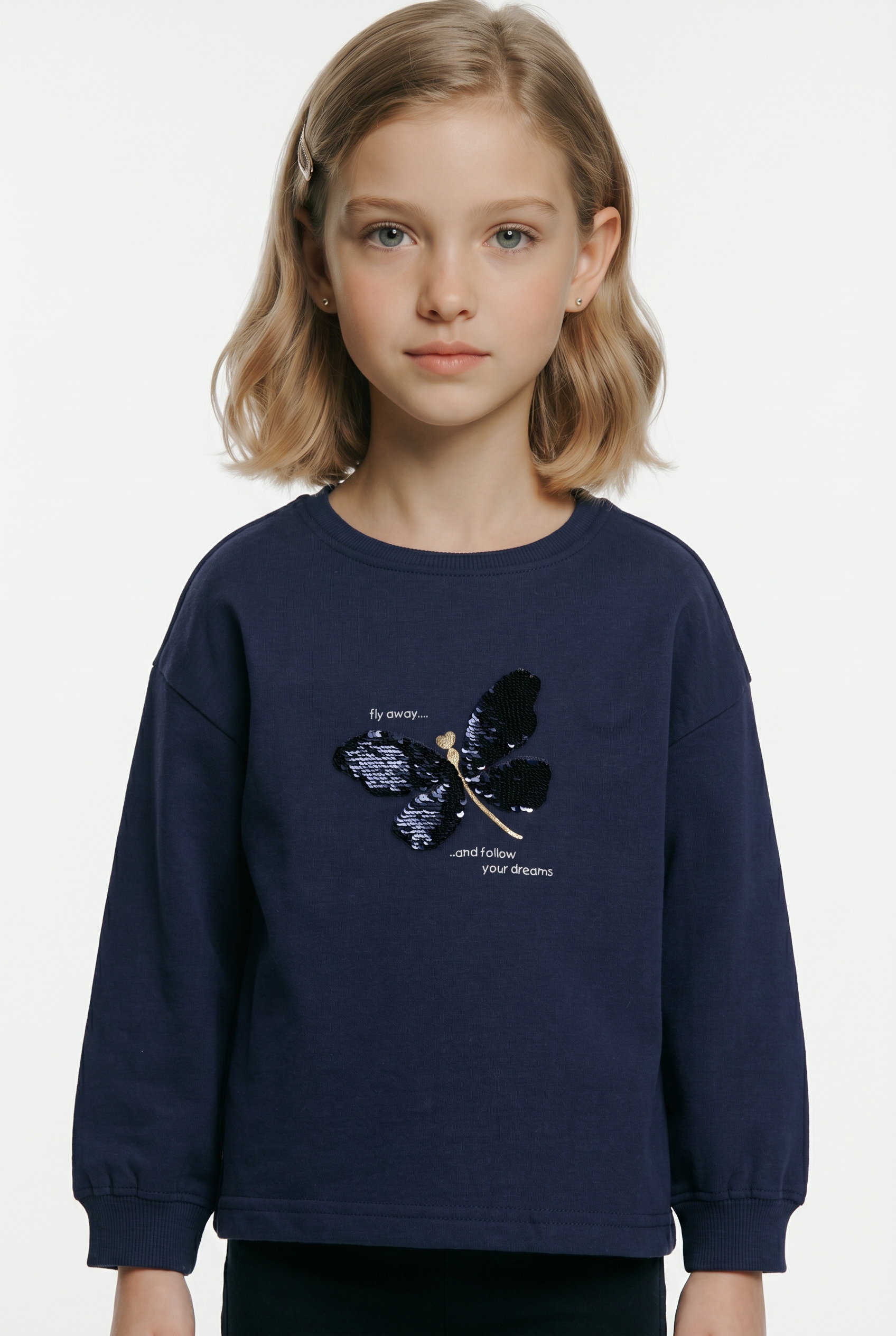 Blue Seven Sweatshirt, Frontmotiv mit funkelnden Wendepailletten