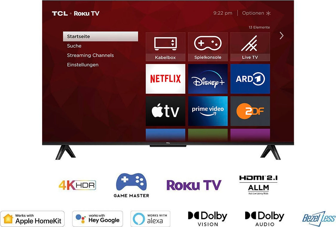 TCL LED-Fernseher, 108 cm/43 Zoll, 4K Ultra HD, Smart-TV, Roku TV, HDR, HDR10, Dolby Vision, Game Master, HDMI 2.1