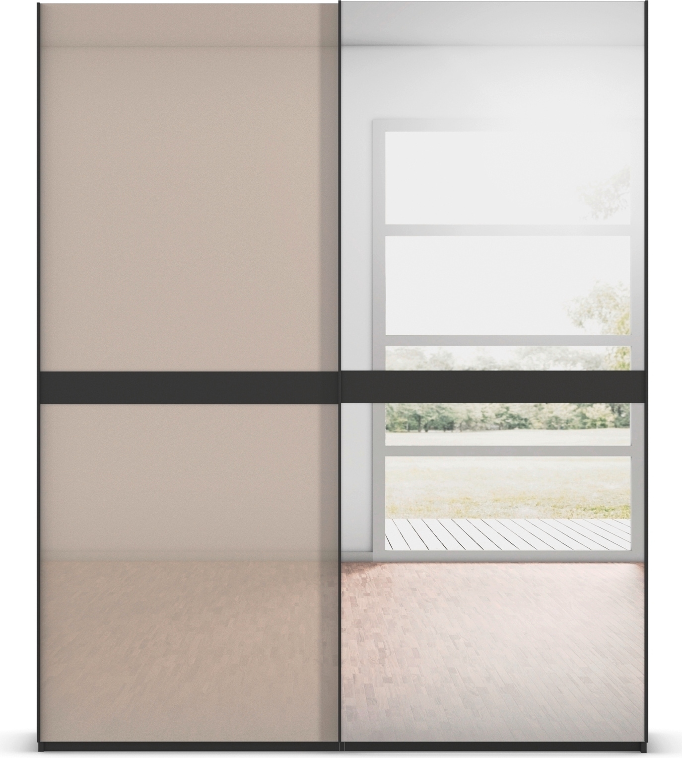 rauch Schwebetürenschrank »Kleiderschrank Schrank Garderobe Schlafzimmerschrank SCALE-LINE«, edle Optik mit Bauchbinde mit Glas/Spiegel-Front MADE IN GERMANY