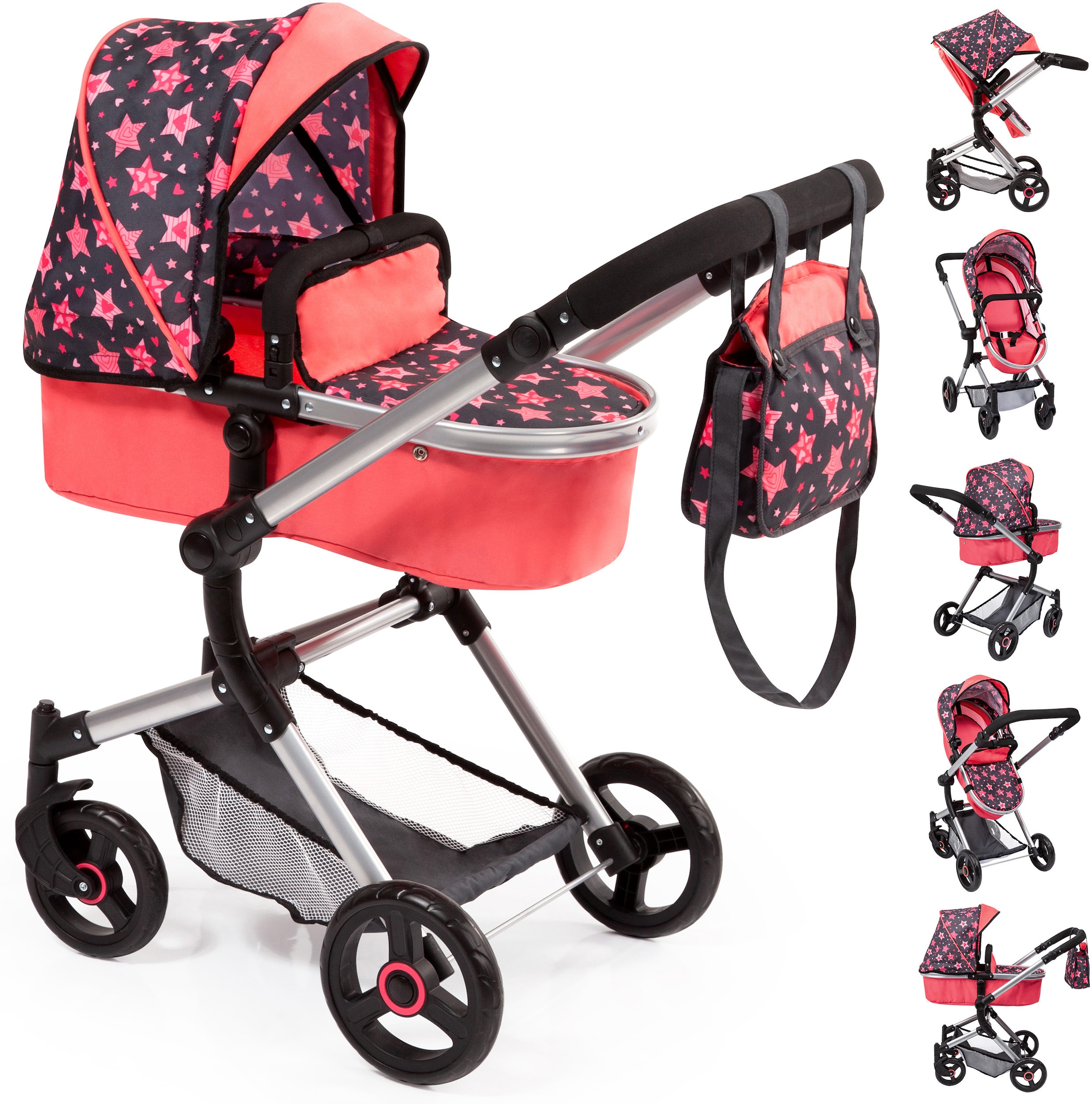 Bayer Kombi-Puppenwagen »Vario, Koralle« inkl. Wickeltasche