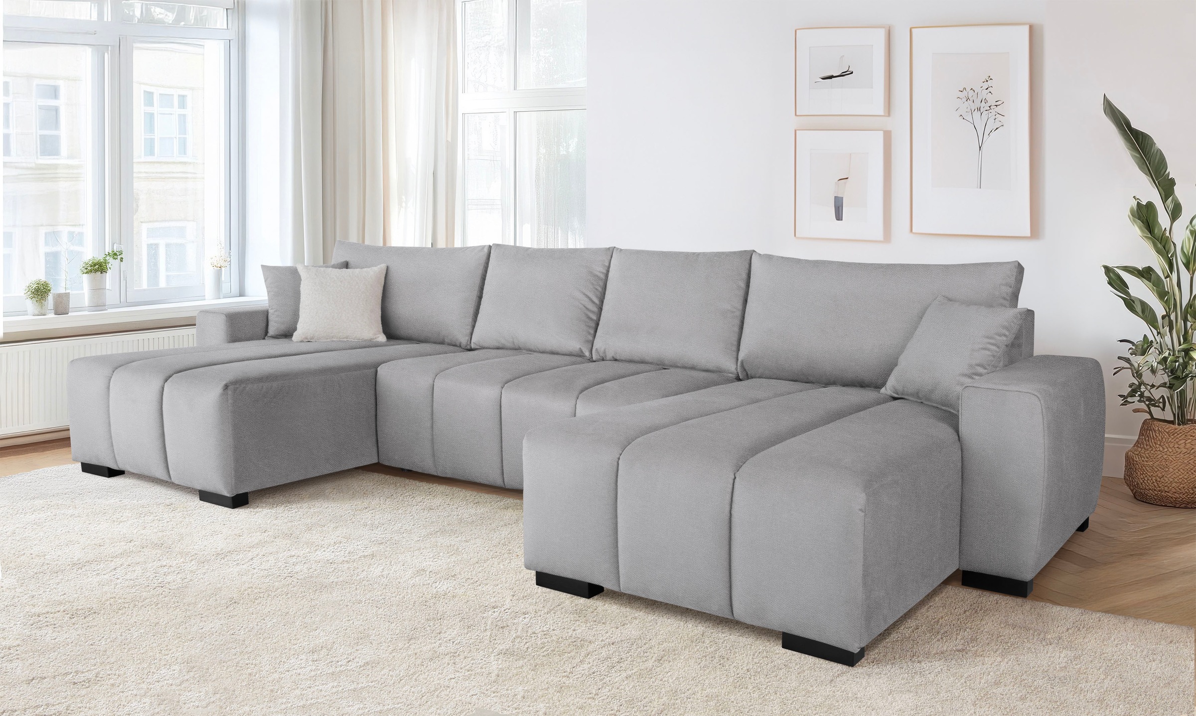 Home affaire Wohnlandschaft "Bello U-Form, B: 347 cm" Schlaffunktion, Bettkasten & 2 Zierkissen, Federkern