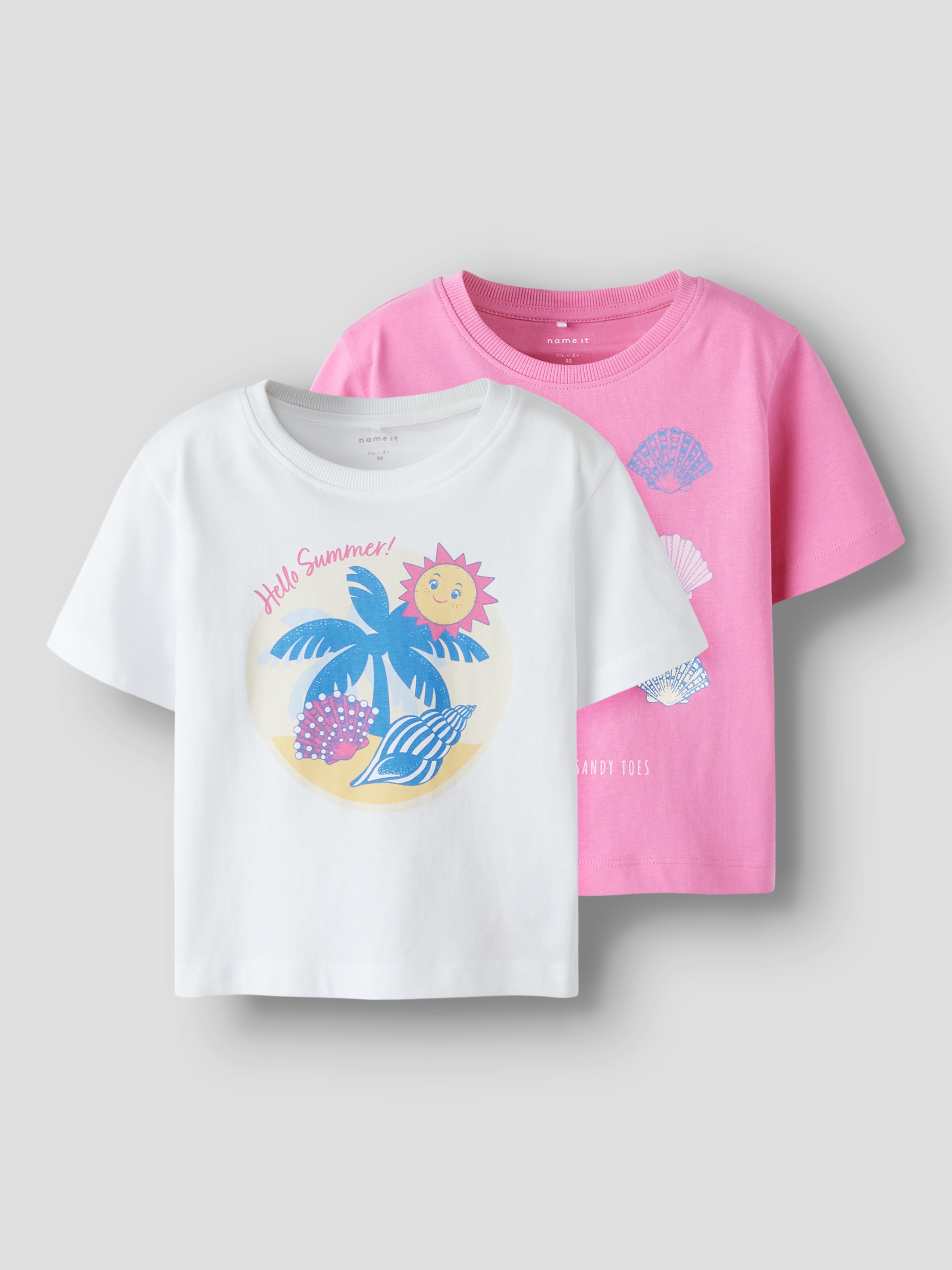 Kurzarmshirt NAME IT "NMFJASSA 2P SS NREG TOP PB", Mädchen, Gr. 92, weiß (aurora pinkpack:w lucent weiß), Jersey, Obermaterial: 100% Baumwolle, bedruckt, regular fit, Rundhals, Shirts