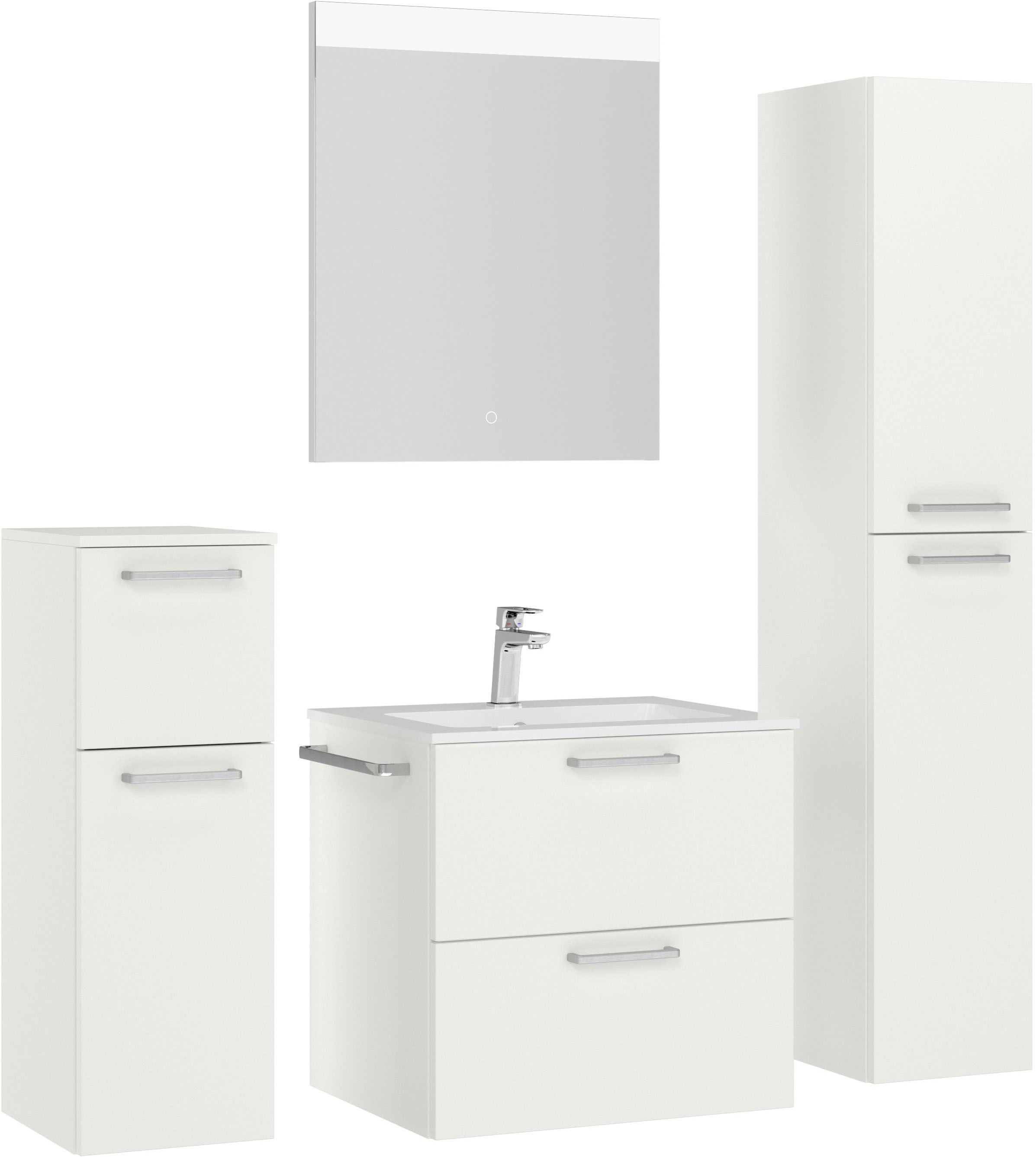 nobilia® Badmöbel-Set »Tolvina«, (4 St., vormontiert, mit Soft-Close), inkl. Spiegel mit Touch-Sensor, in vier Breiten