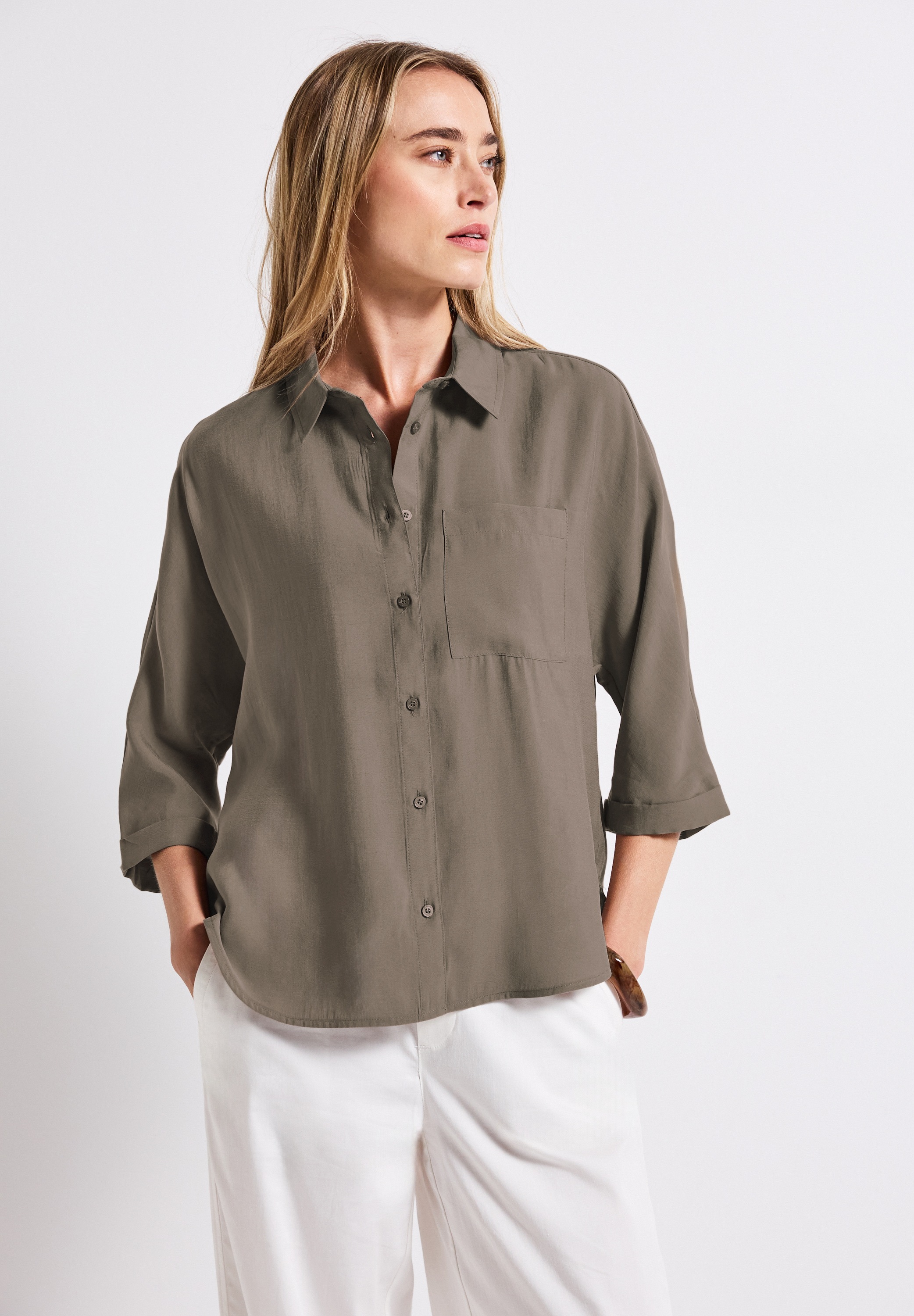 STREET ONE Hemdbluse aus elastischem Materialmix günstig online kaufen