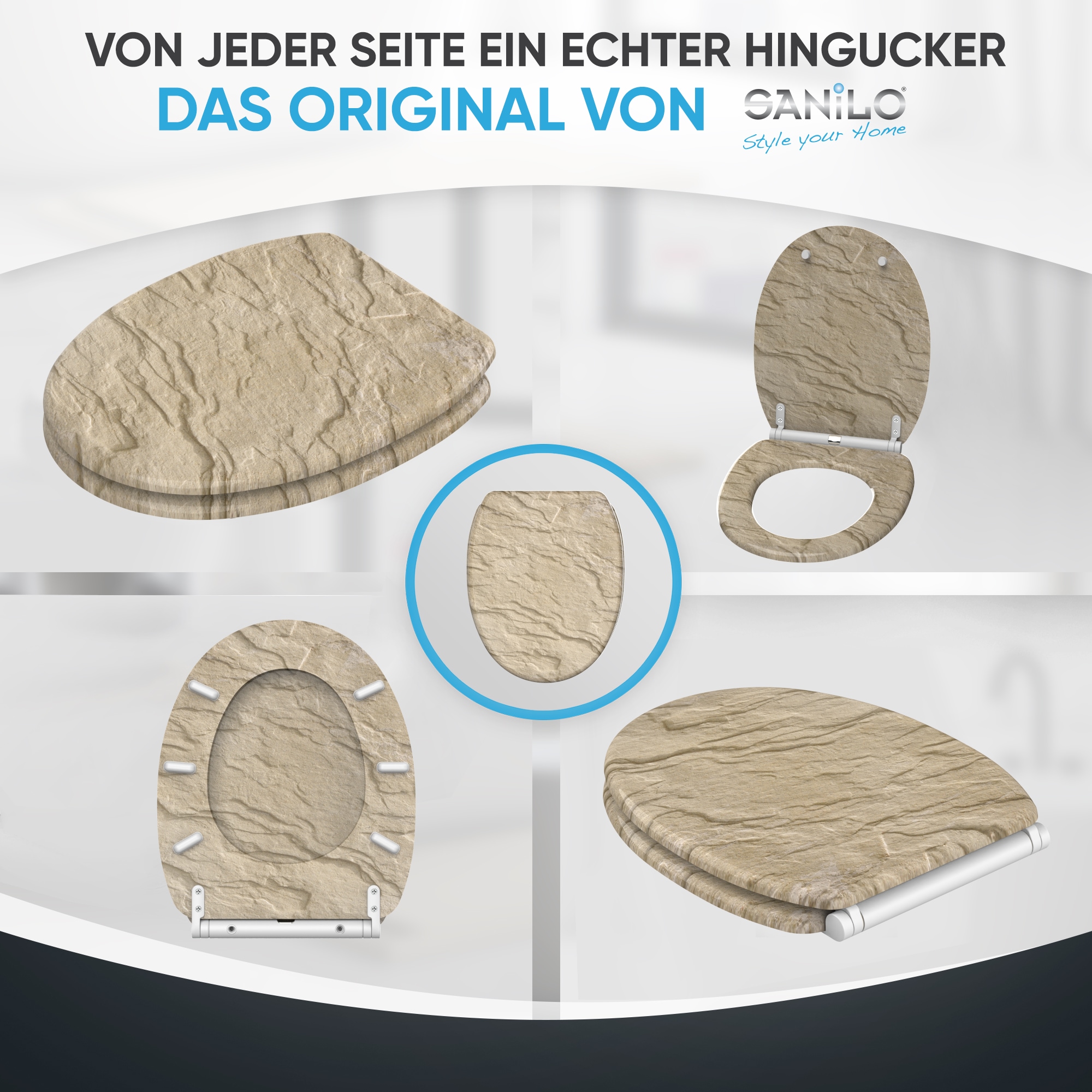 Sanilo WC-Sitz »Sand Stone mit Absenkautomatik & Quick Release« Premium Toilettendeckel, abnehmbar, leichte Montage von oben