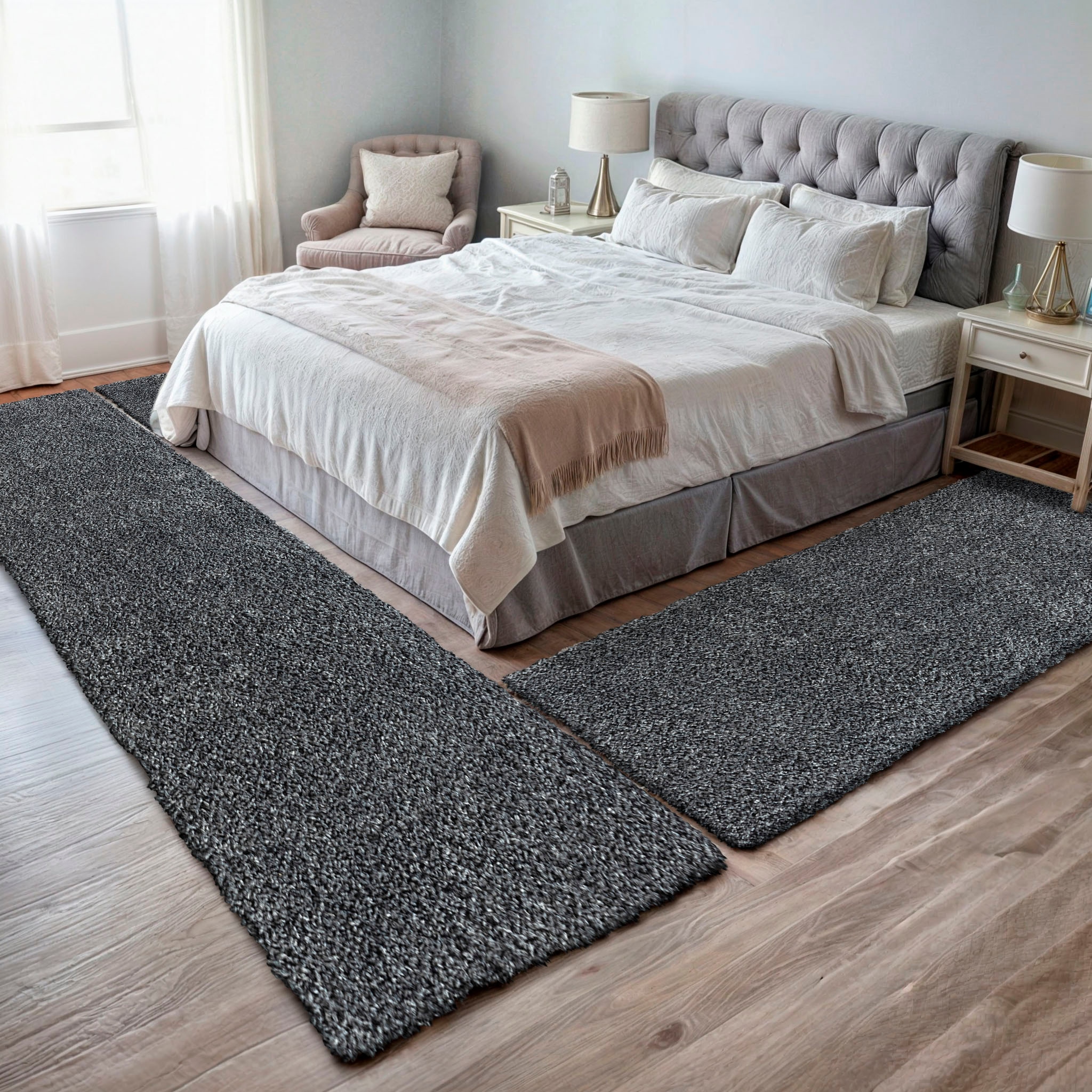 Myflair Möbel & Accessoires Hochflor-Bettumrandung »My Shaggy«, (3 tlg.), Shaggy, Uni-Farben, leicht glänzend, extra flauschig, Läufer-Set