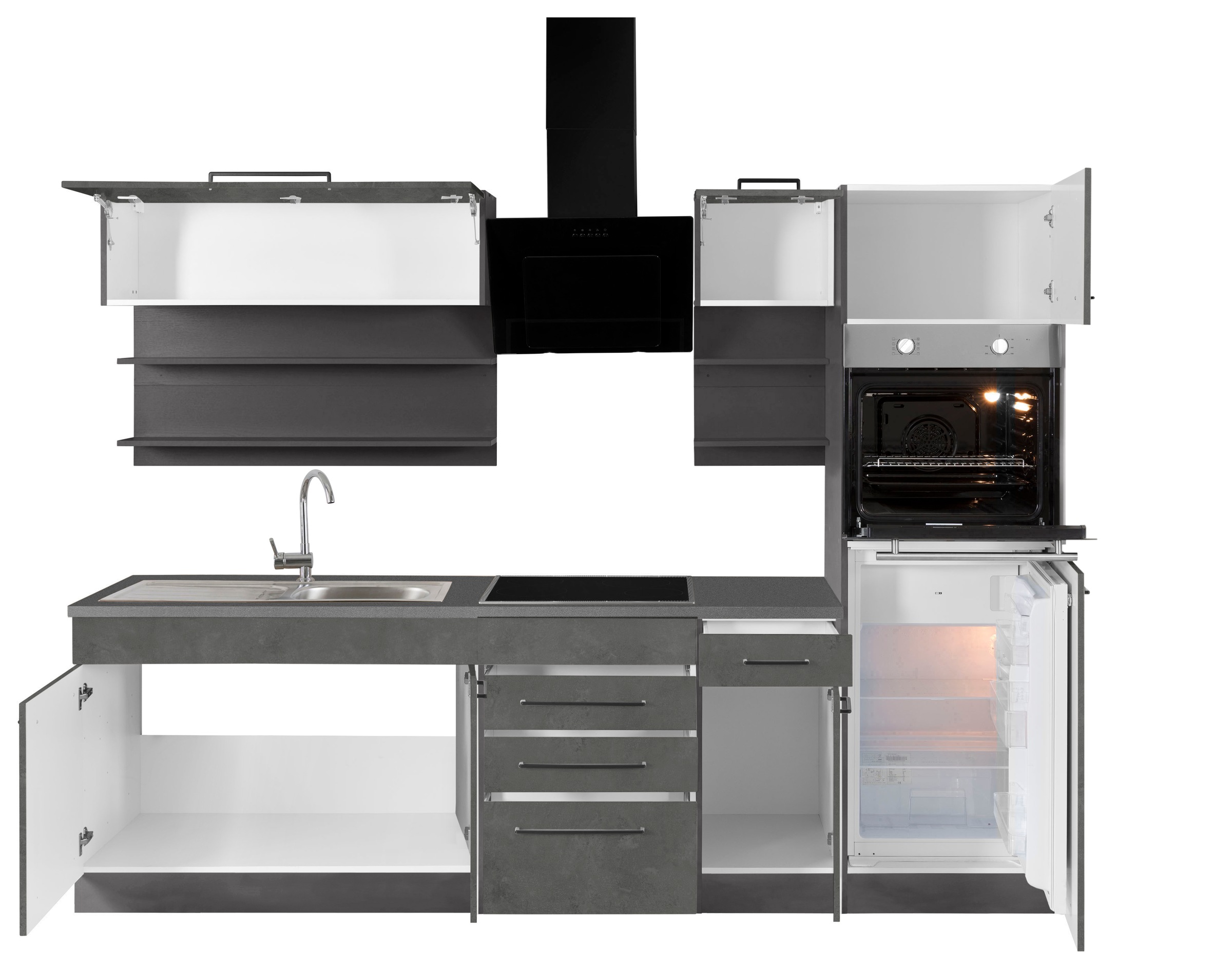 KOCHSTATION Küchenzeile »KS-Tulsa«, ohne E-Geräte, Breite 270 cm, schwarze Metallgriffe, MDF Fronten