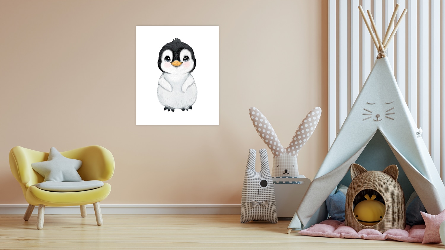 Lüttenhütt Bild mit Rahmen "oder Poster, Süßer Pinguin" Fantasy Pinguine Tiere 1 Stk. tlg. HD Premium Druck
