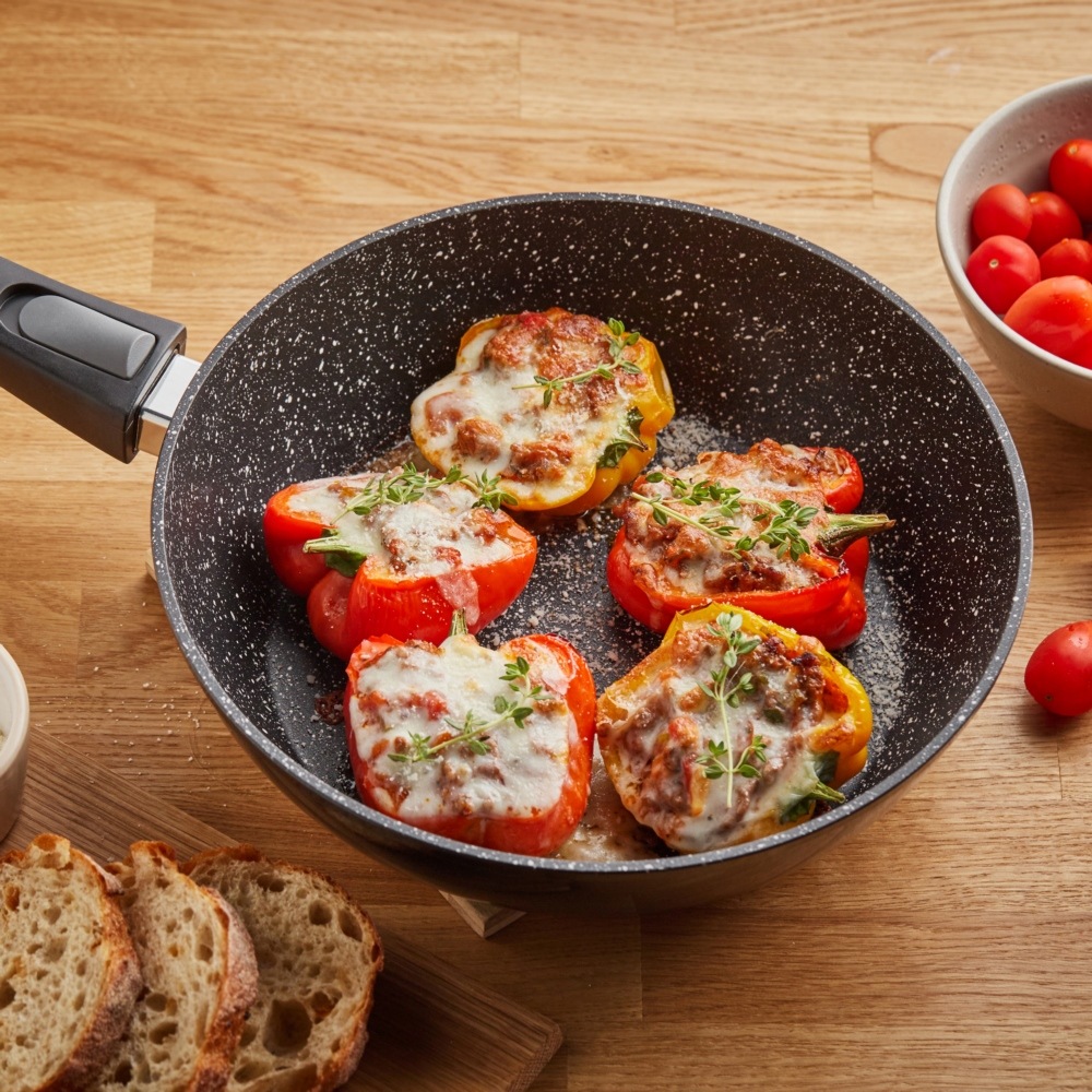 RESTO Kitchenware Bratpfanne »Aries, tiefe Wokpfanne mit vierschichtiger Marmor-Antihaftbeschichtung«, Aluminium, (1 tlg.), mit einem abnehmbaren Griff - backofenfest, spülmaschinenfest