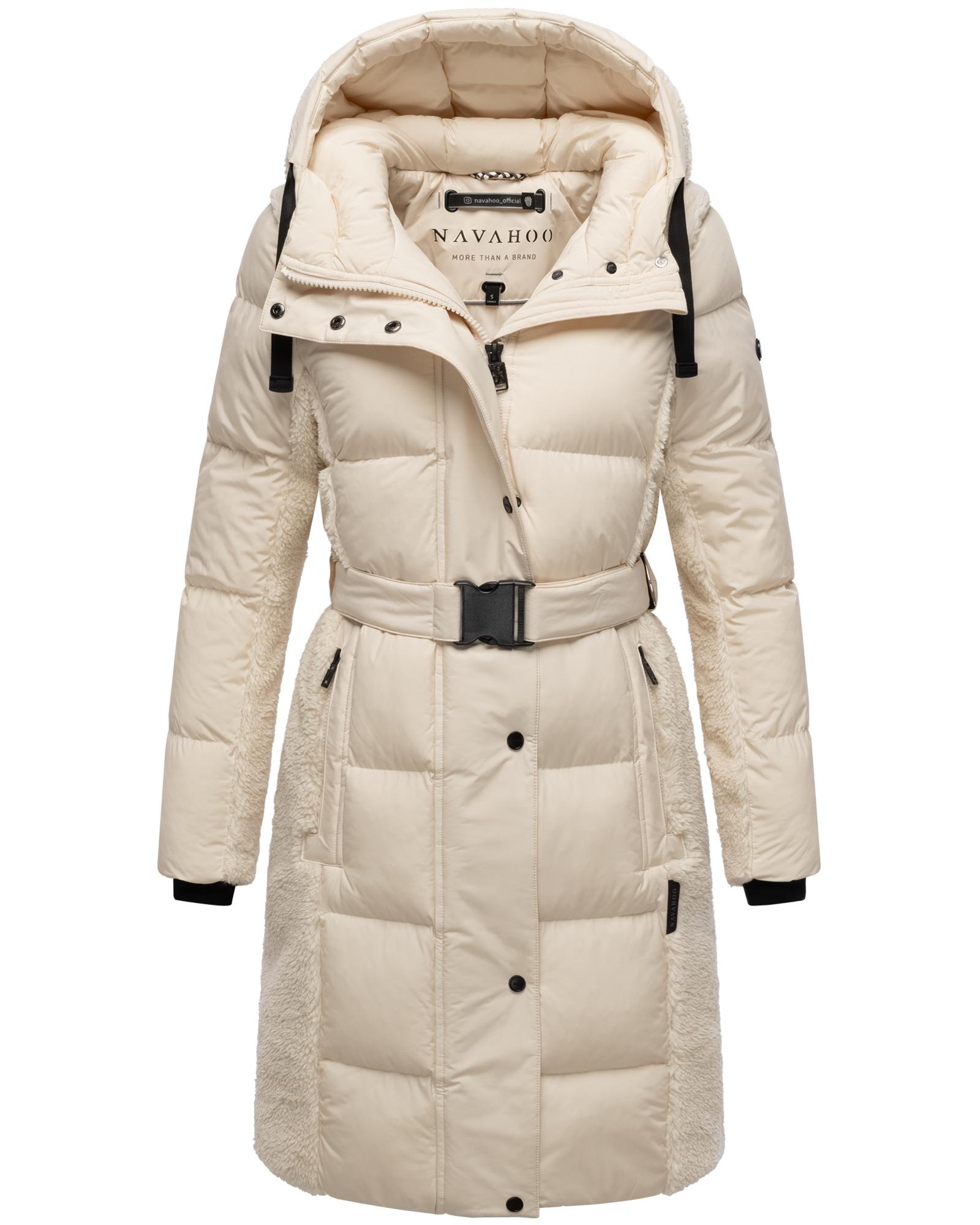 Navahoo Wintermantel »Funkelteddy 14«, warmer Mantel mit Teddyplüsch-Akzenten und Taillengürtel