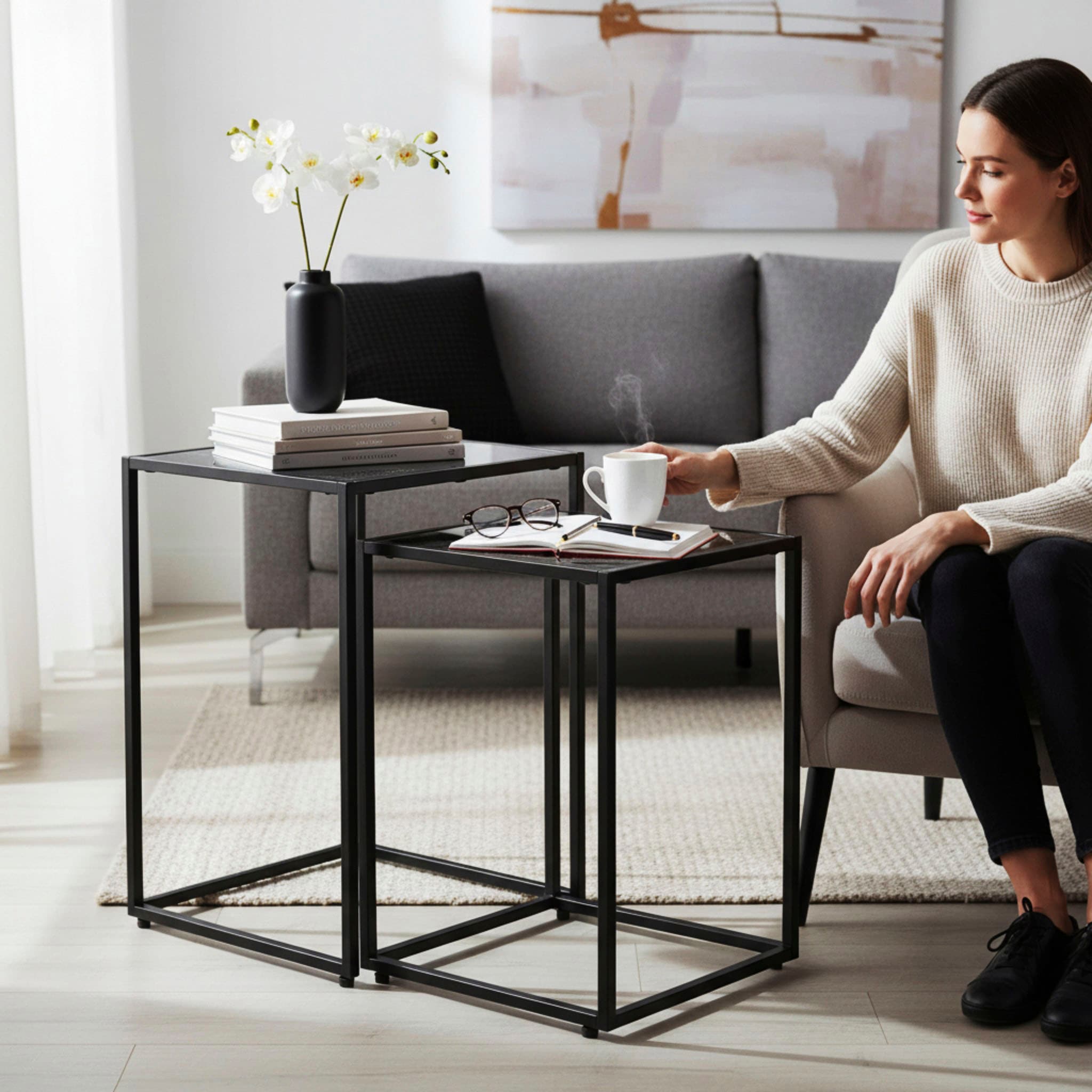 HAKU Beistelltisch »2er Set Beistelltische« Set, 2er Set, 2 Stk. tlg. Ablage Kunstmarmor