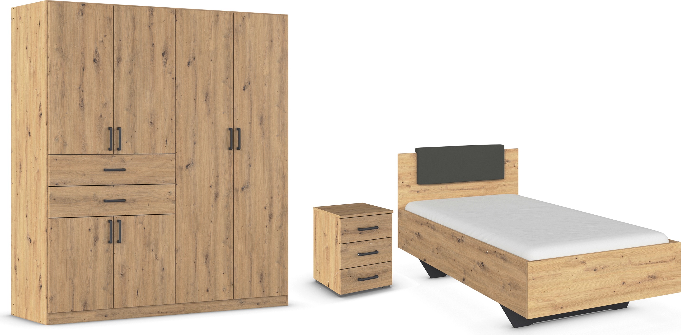 rauch 1100000002199 "Komplettzimmer Komplettschlafzimmer Schlafzimmer-Set (3-St.) MAIKA" Set, 3 Stk. tlg. Schrank 3 Breiten, 2 Höhen, Bett 100 cm, Nachttisch MADE IN GERMANY