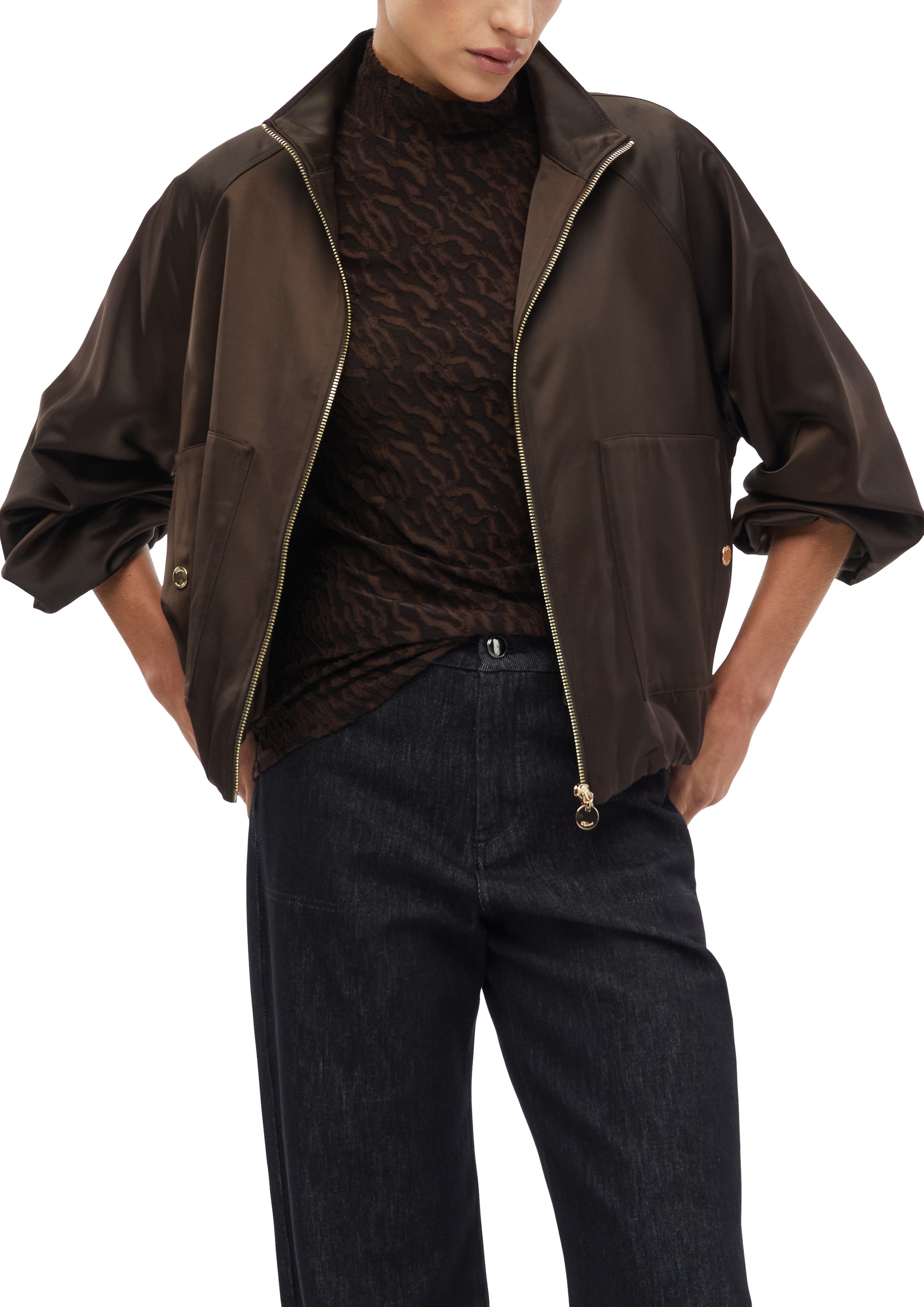 s.Oliver BLACK LABEL Langarmshirt mit Struktur-Muster und Stehkragen