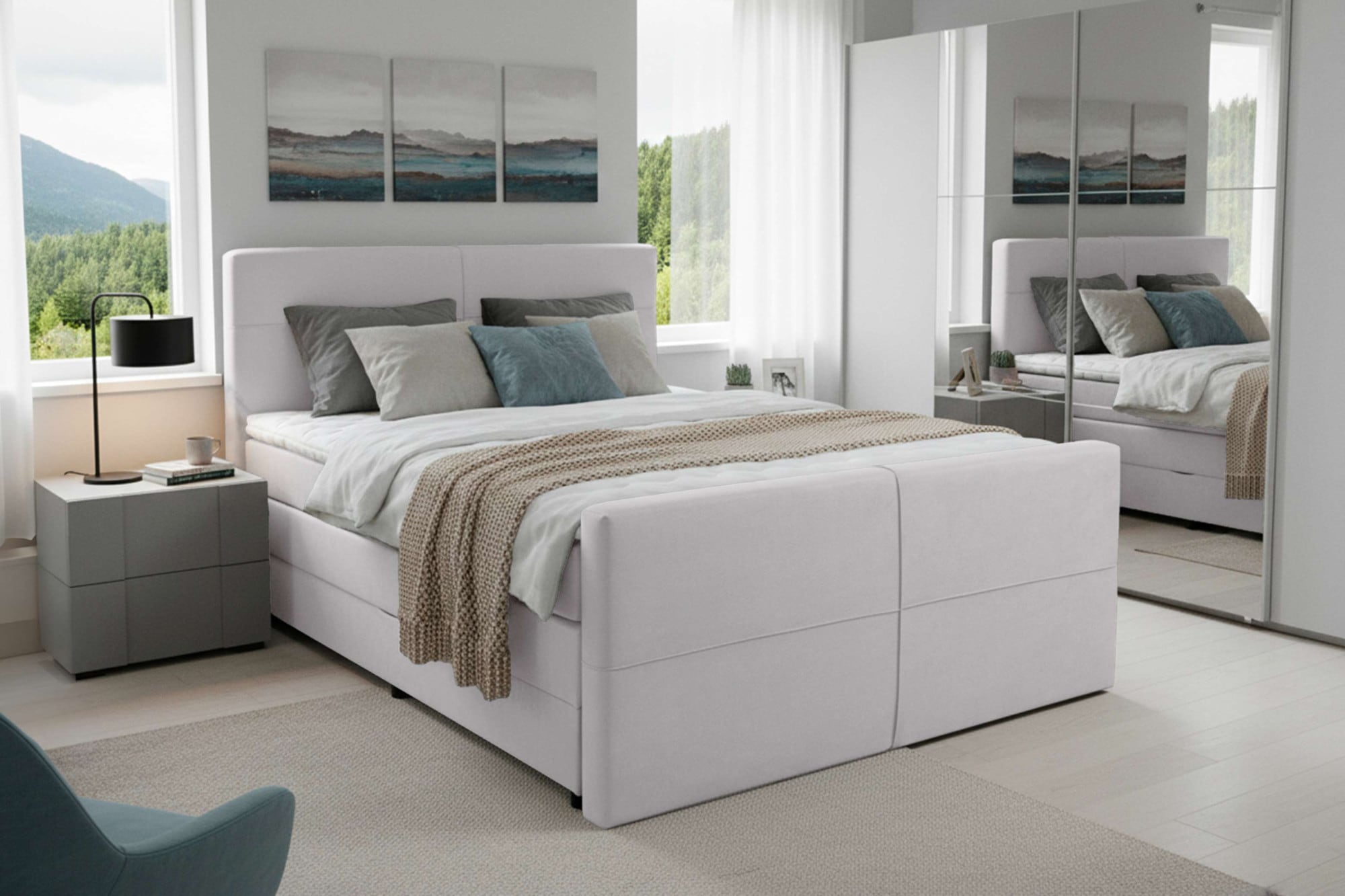 Home affaire "Lucas, Doppelbett, Polsterbett, Federkernbett, Komforbett, 160,180 cm" inkl. Topper, zwei Bettkästen, Taschen-Federkernmatratze, Härtegrad 3