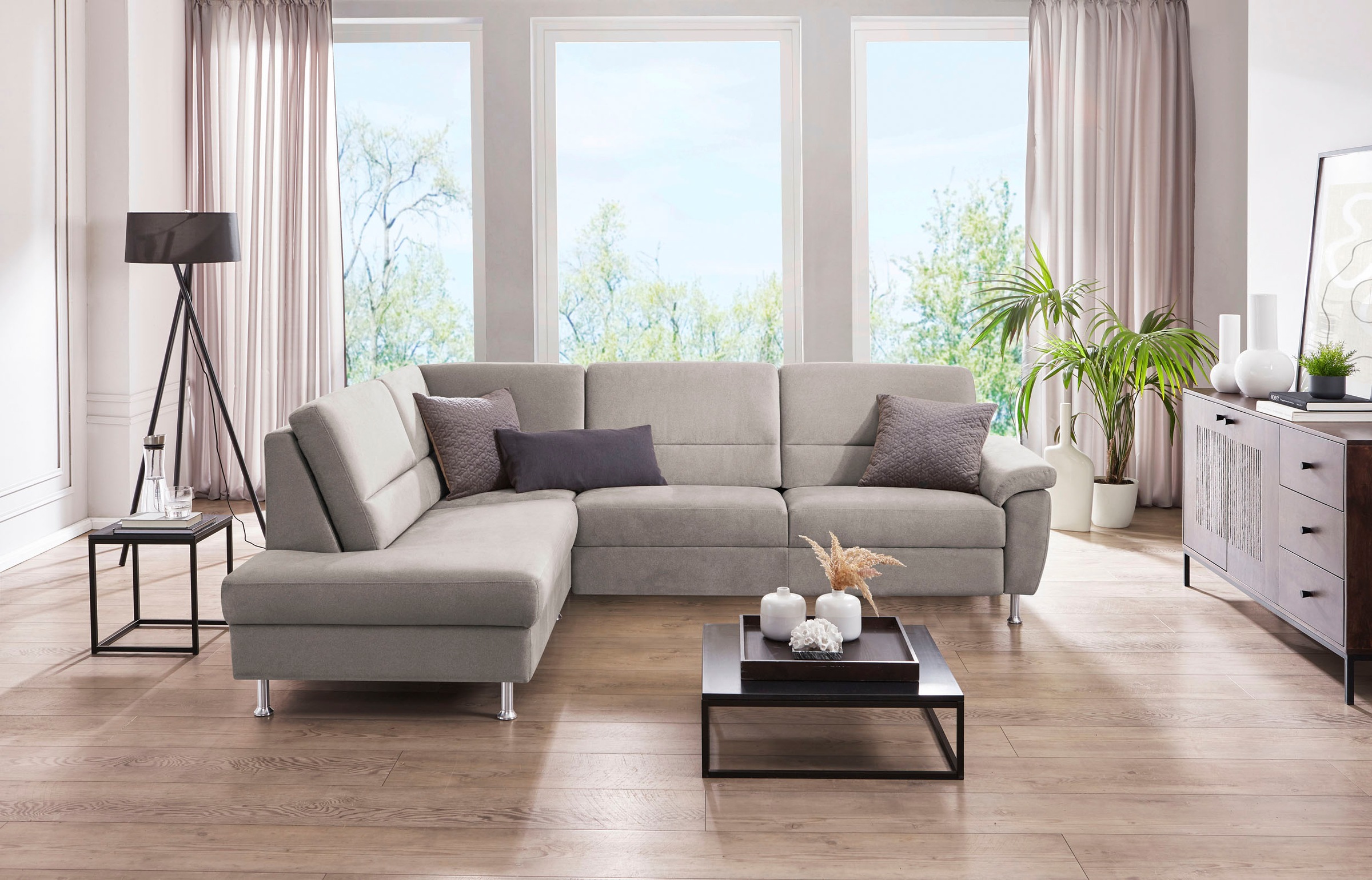 CALIZZA INTERIORS Ecksofa »Onyx L-Form«, Ottomane links oder rechts, wahlweise mit Bettfunktion, Breite 257 cm