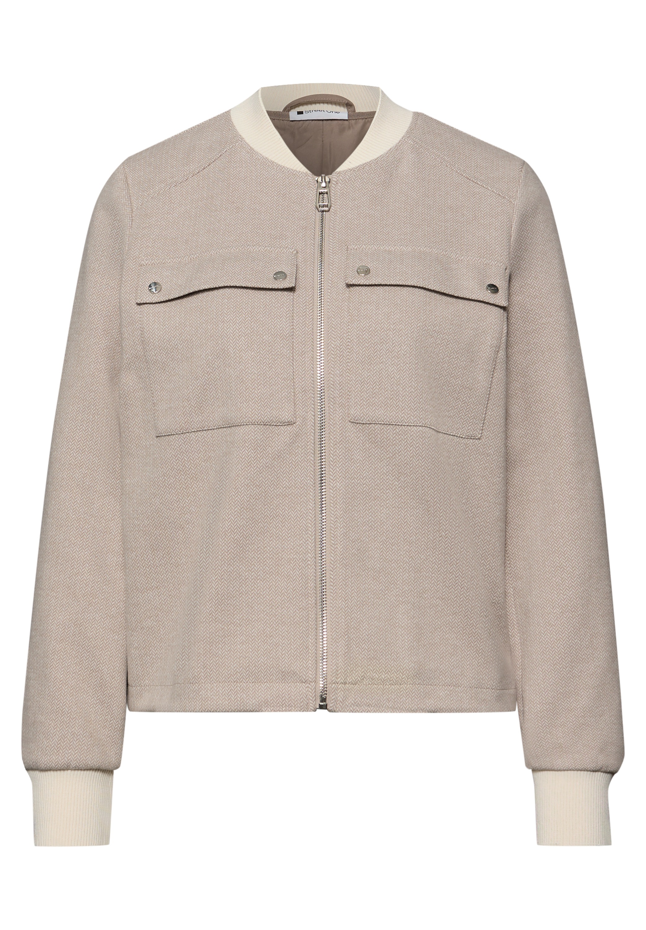 Blouson STREET ONE, Damen, Gr. 44, light terra mocha, Web, Obermaterial: 58% Baumwolle, 40% Polyester, 2% Elasthan; Futter: 100% Polyester, gemustert, comfort fit normal, Rundhals, Rippbündchen, Jacken Blouson, mit Rundhalsausschnitt