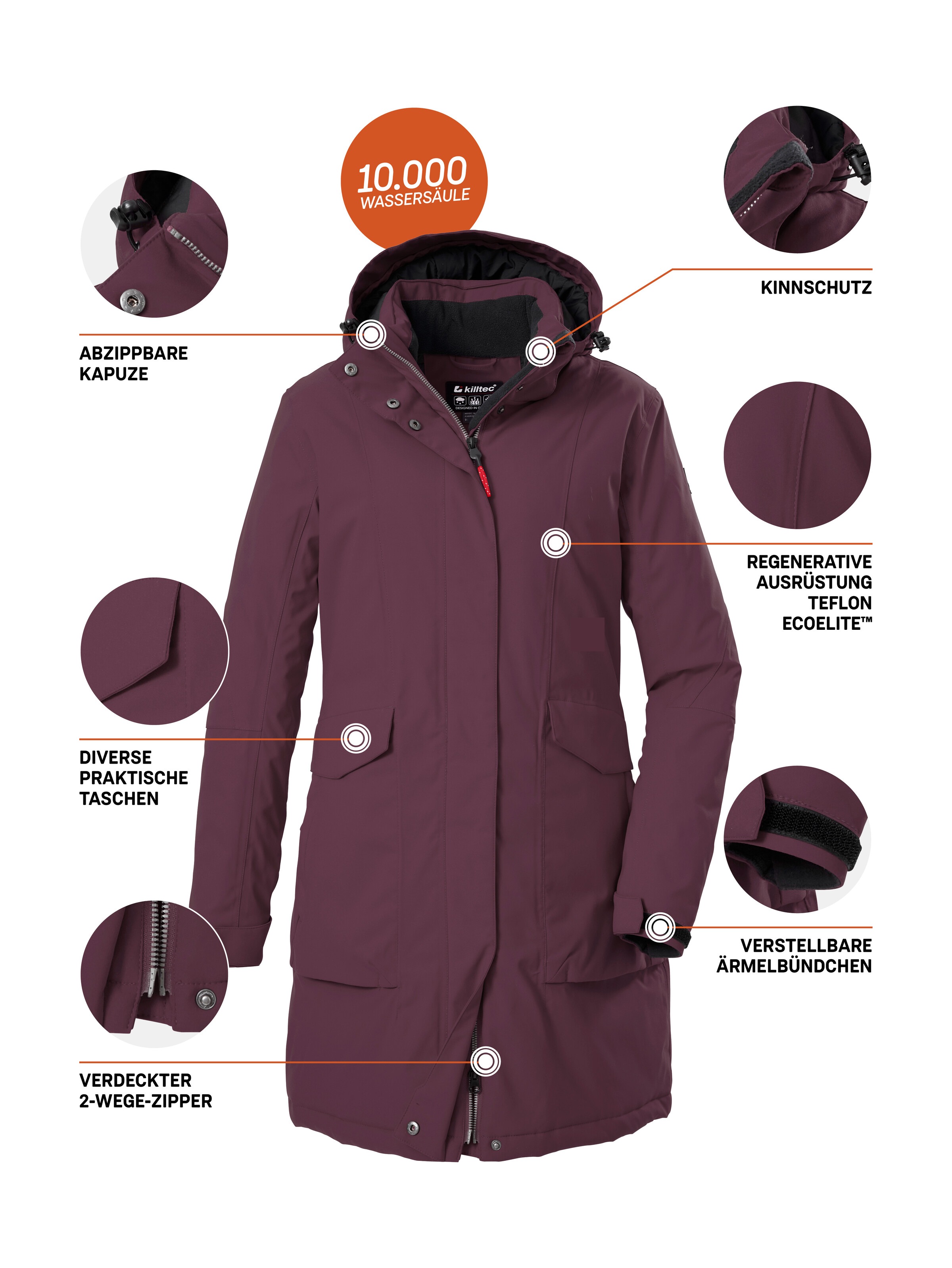Killtec Parka »Damen Funktionsparka« Wasserdichter, atmungsaktiver Damenparka mit abnehmbarer Kapuze