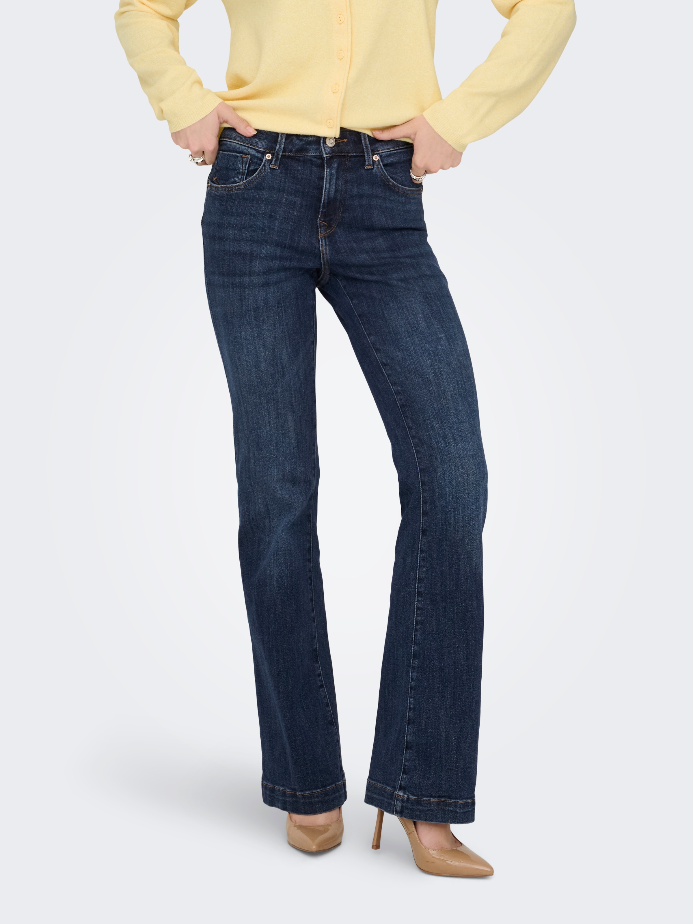ONLY Bootcut-Jeans "ONLPOWER MID FLARED PUSHUP DNM GEN332" Baumwollmischung, flared fit, regular waist