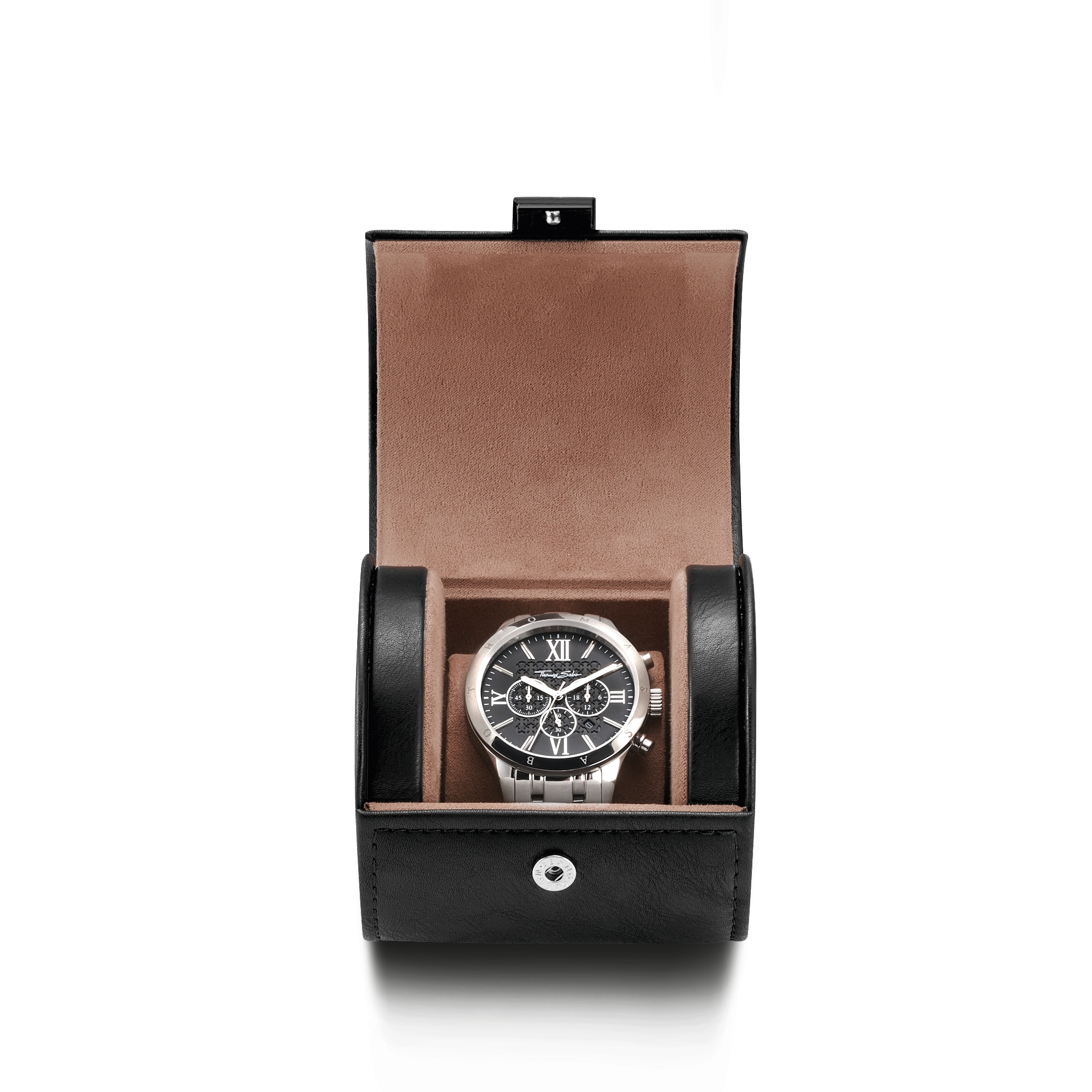 THOMAS SABO Damen Uhrenrolle "für eine Uhr, Reiseetui, Uhrenaufbewahrung, Geschenk, CASE004"schwarz,, beige, Kunstleder, Ø:9,5cm, Aufbewahrungsboxen