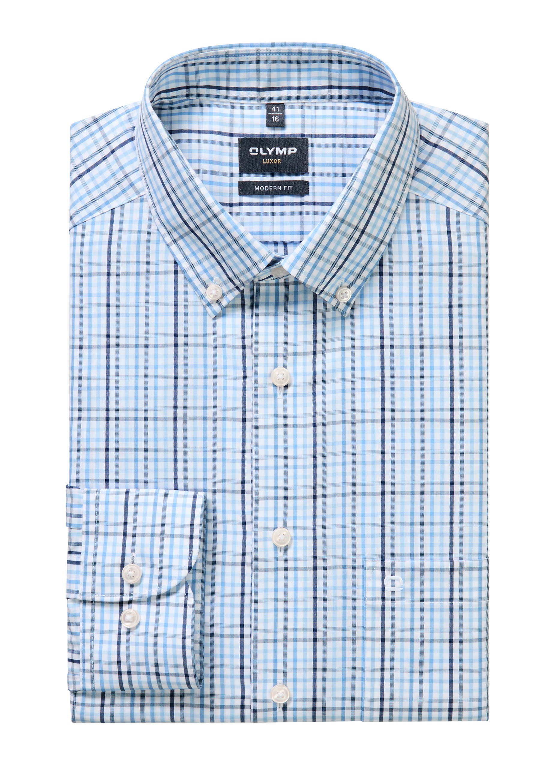 Businesshemd OLYMP "OLYMP Luxor, modern fit, Button-down", Herren, Gr. 42, Normaler Arm, bleu, 100% Baumwolle, Hemden 3