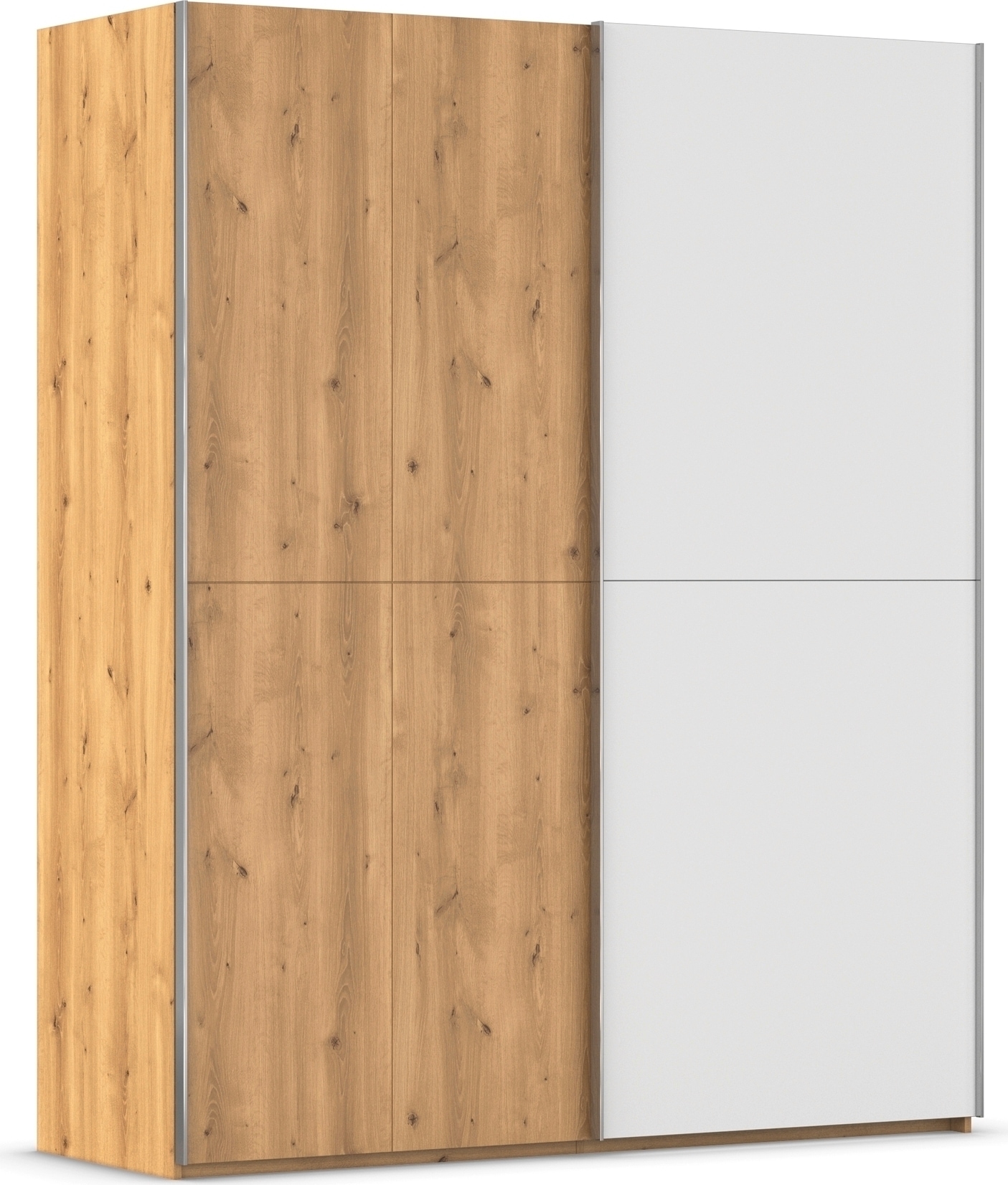 rauch Schwebetürenschrank "Kleiderschrank Schrank Garderobe Schlafzimmerschrank SCALE-WOOD" edle geteilte Front in massiver Asteiche mit Glastüren MADE IN GERMANY
