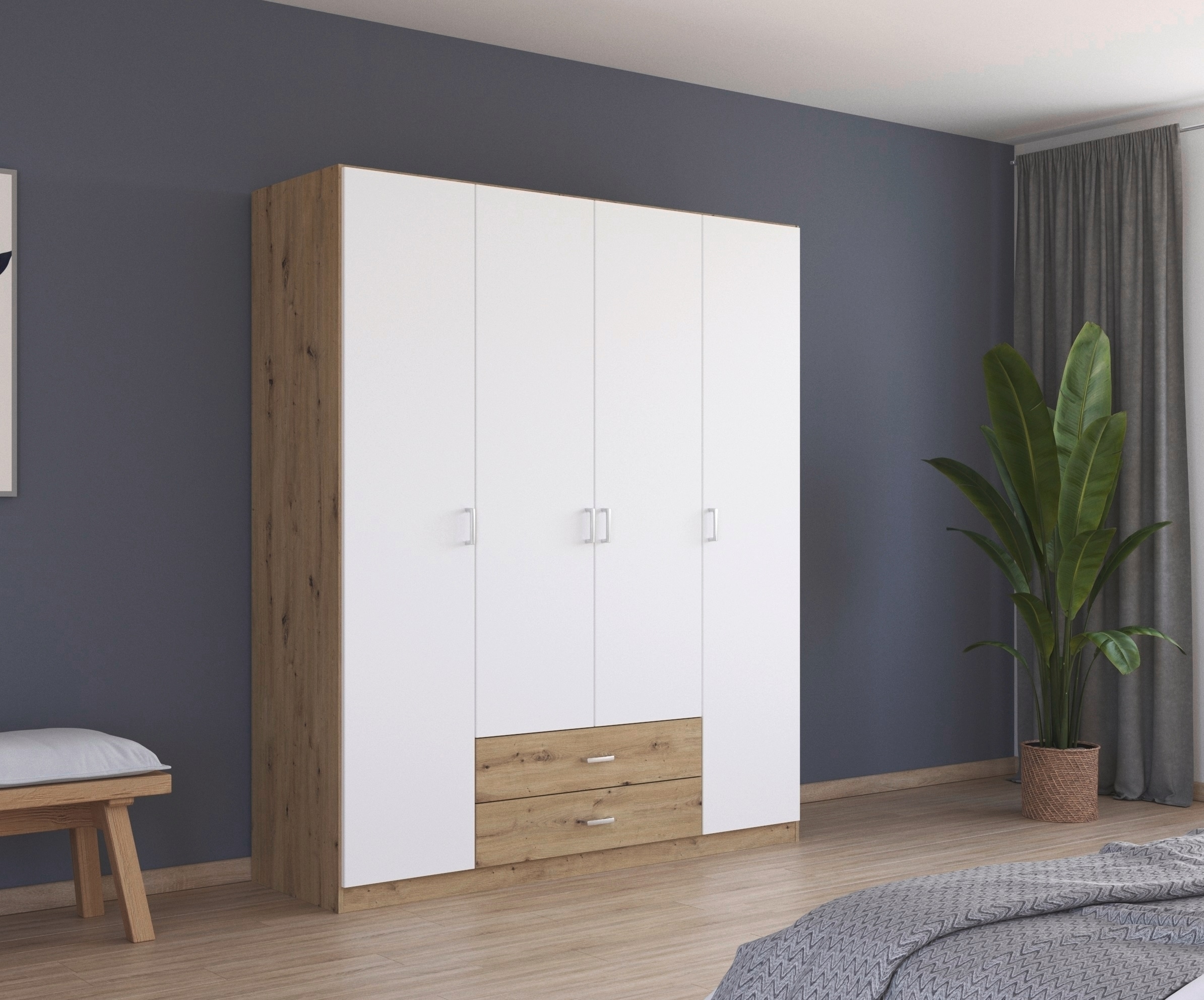 rauch Drehtürenschrank "Kleiderschrank Garderobe GAMMA Breiten 181 cm" in 3 Ausstattungen BASIC/CLASSIC/PREMIUM (inkl. SOFT-CLOSE-Funktion), mit Schubladen, verschiedene Griff-Varianten TOPSELLER MADE IN GERMANY