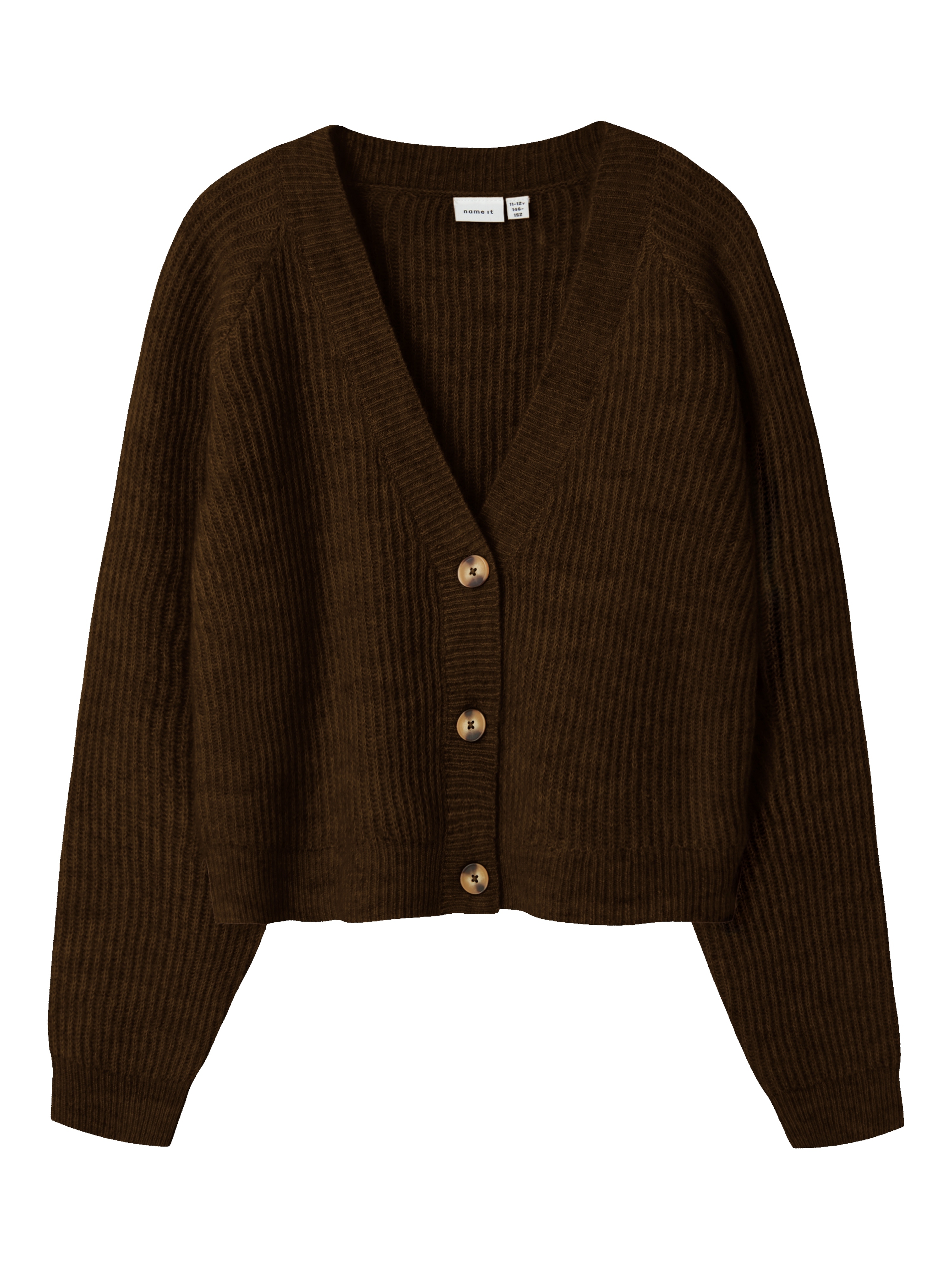 Name It Strickjacke "NKFHOLLY BOXY SHORT KNIT CARD NOOS" in modischer Boxy-Form, mit tiefem V-Ausschnitt, Rippstrick