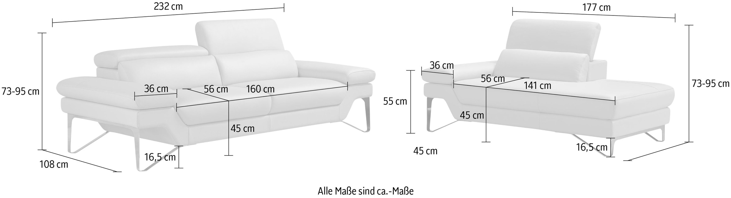 Egoitaliano Polstergarnitur »Princess«, Set aus 2,5 Sitzer und Ottomane, Kopfstützen manuell verstellbar