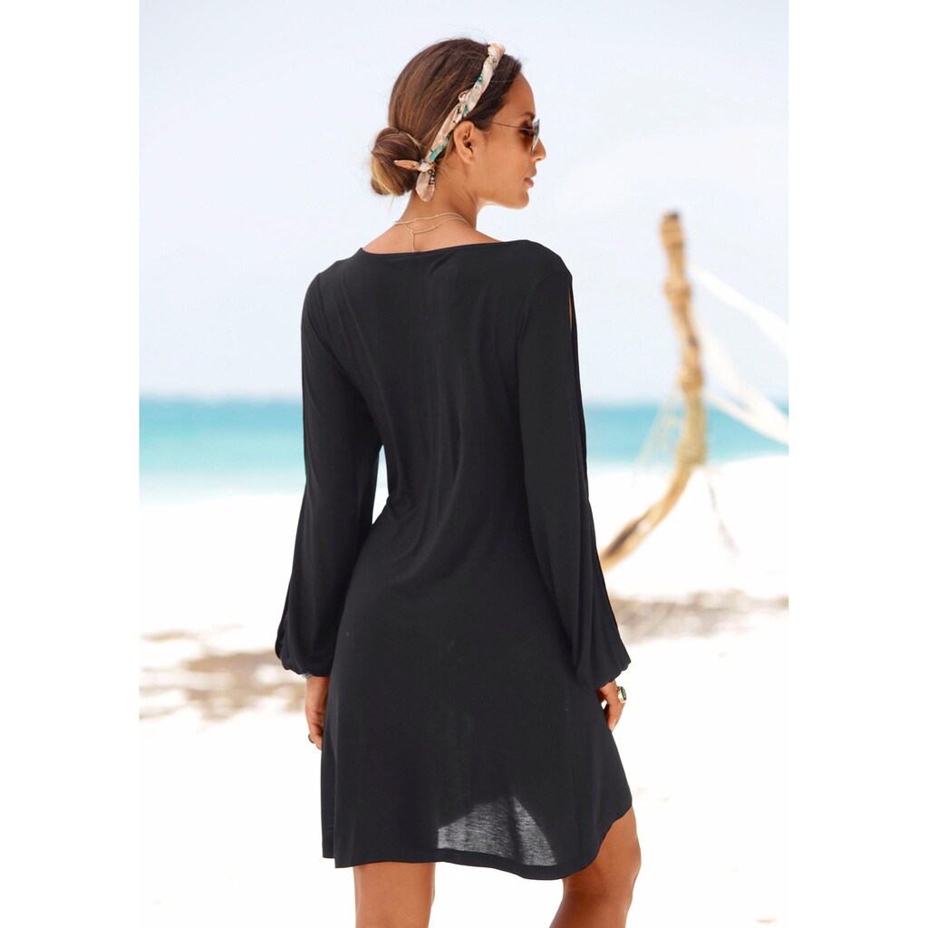 Damenmode Modetrends LASCANA Longshirt, mit Schlitzen an den Ärmeln schwarz