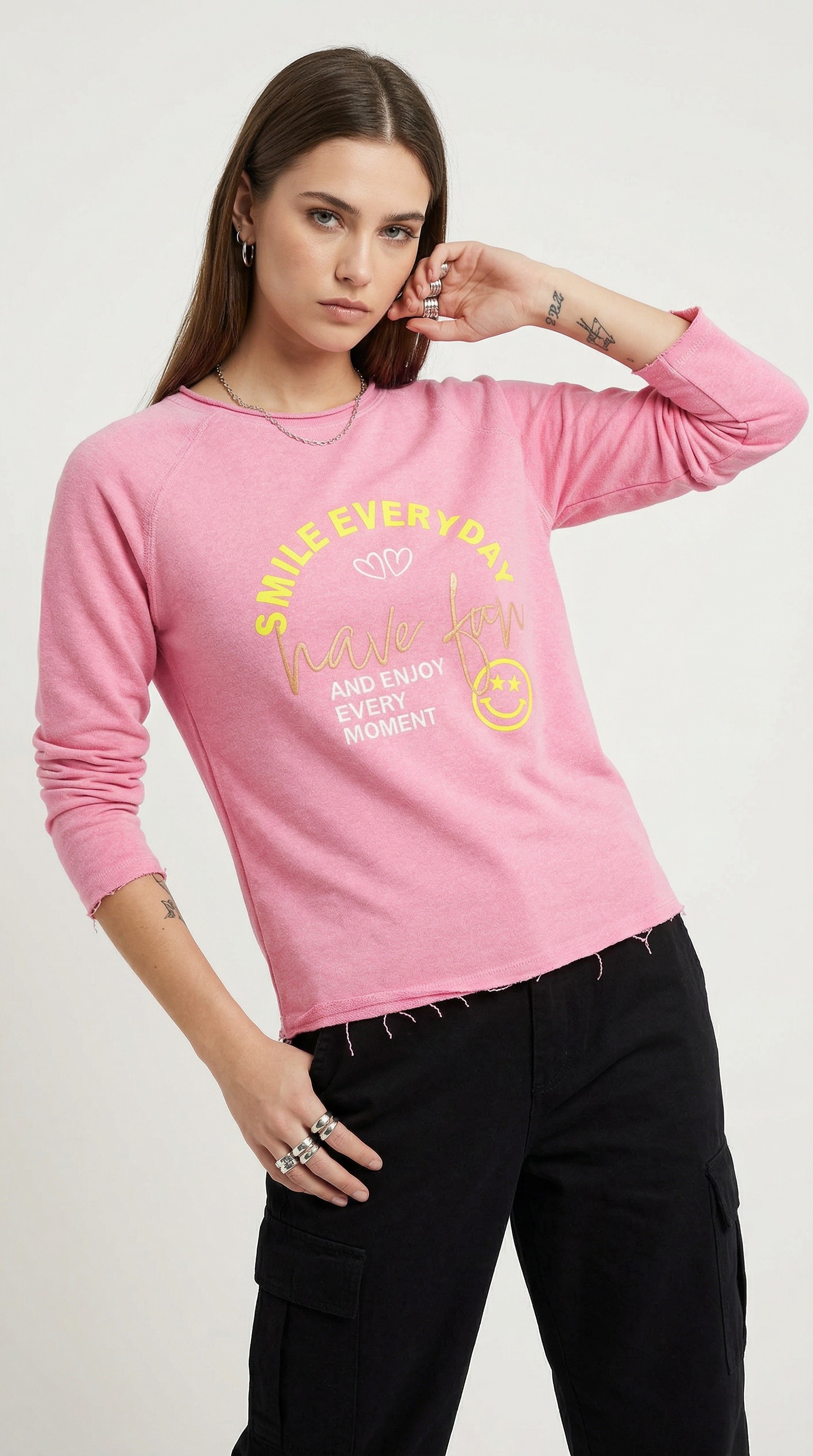 Zwillingsherz Sweatshirt ""Smile Everyday"", mit Used-Look Kanten und Stick günstig online kaufen