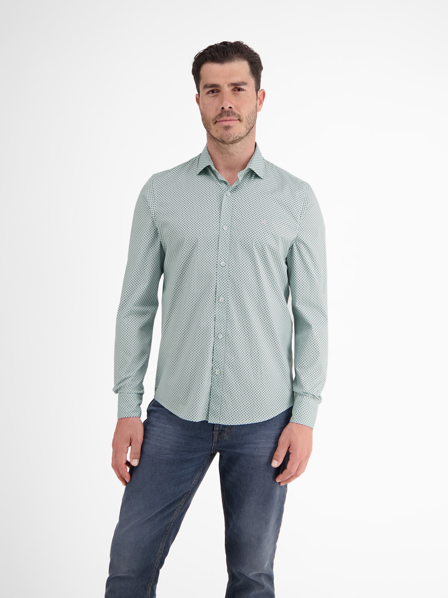 LERROS Langarmhemd "Modisches Hemd mit geometrischem Muster und Haifischkra günstig online kaufen