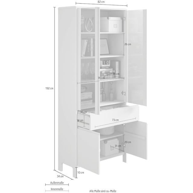 Home affaire Vitrine »Luven«, Höhe 192 cm, Massivholz, 4 Türen und 1  Schublade bestellen | BAUR