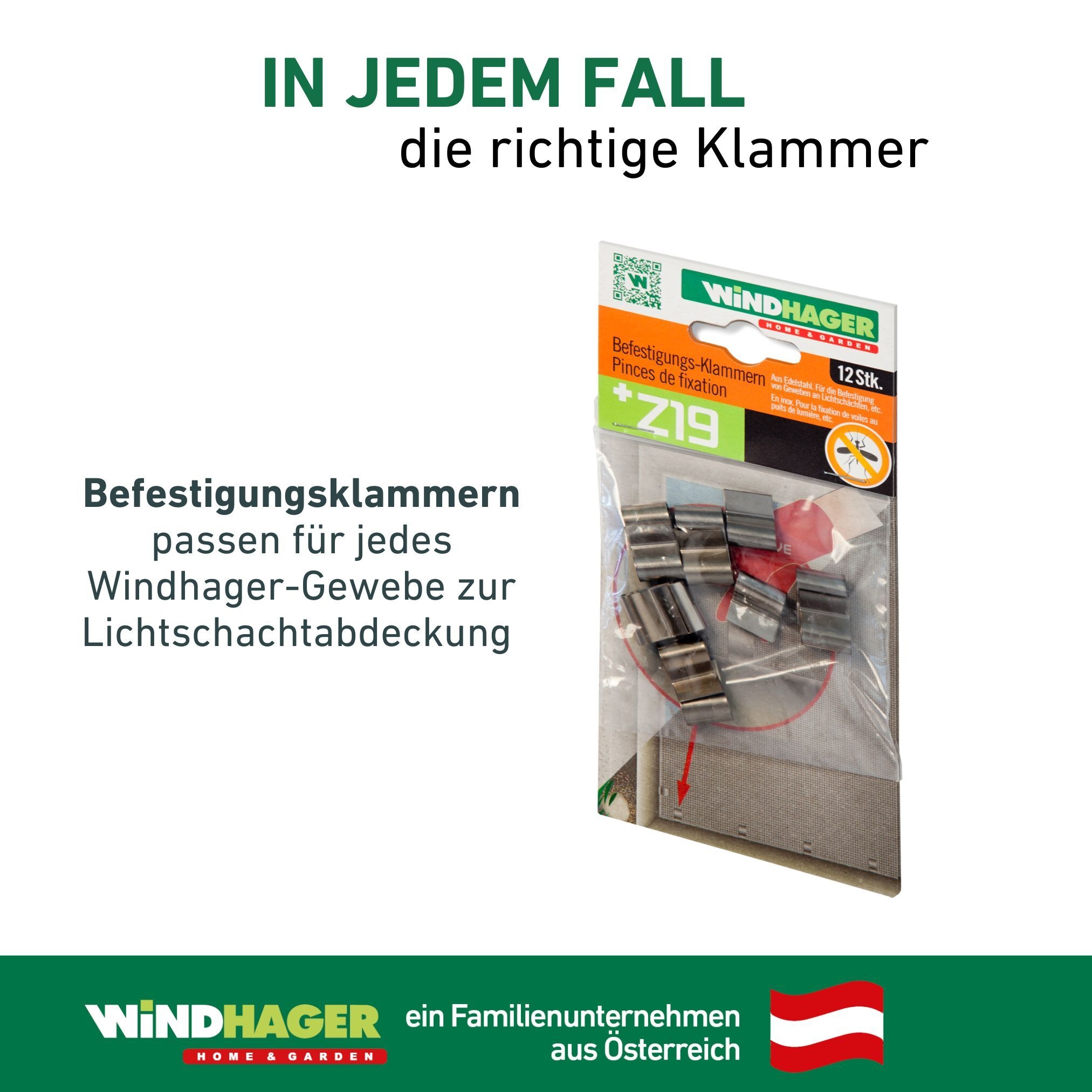 Windhager Lichtschachtabdeckung »Edelstahl Befestigungsklammern 12 Stk.« Packung, 12 Stk. tlg. wiederverwendbar und geeignet für alle Windhager- Gewebearten
