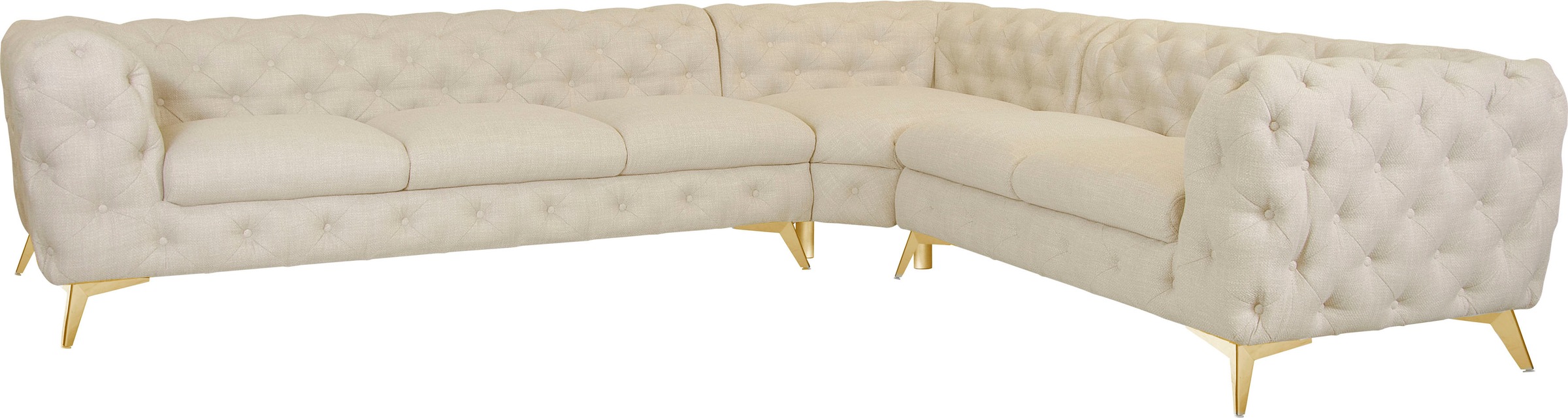 Leonique Chesterfield-Sofa »Ecksofa GLYNIS L-Form mit Wellenunterfederung, Maße B/T/H 323/264/75cm«, aufwändige Knopfheftung, moderne Chesterfield Optik, Fußfarbe wählbar