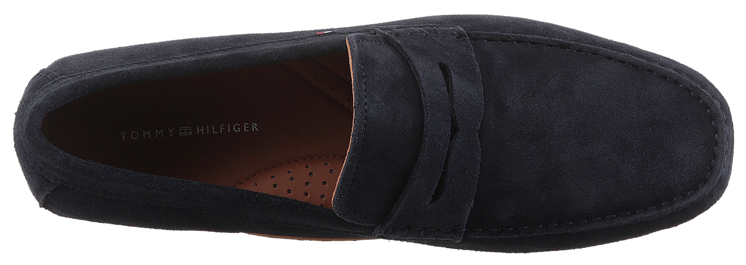 Tommy Hilfiger Slipper »CASUAL HILFIGER SUEDE DRIVER«, Loafer, Businessschuh, Mokassin mit Zierriegel, schmale Form