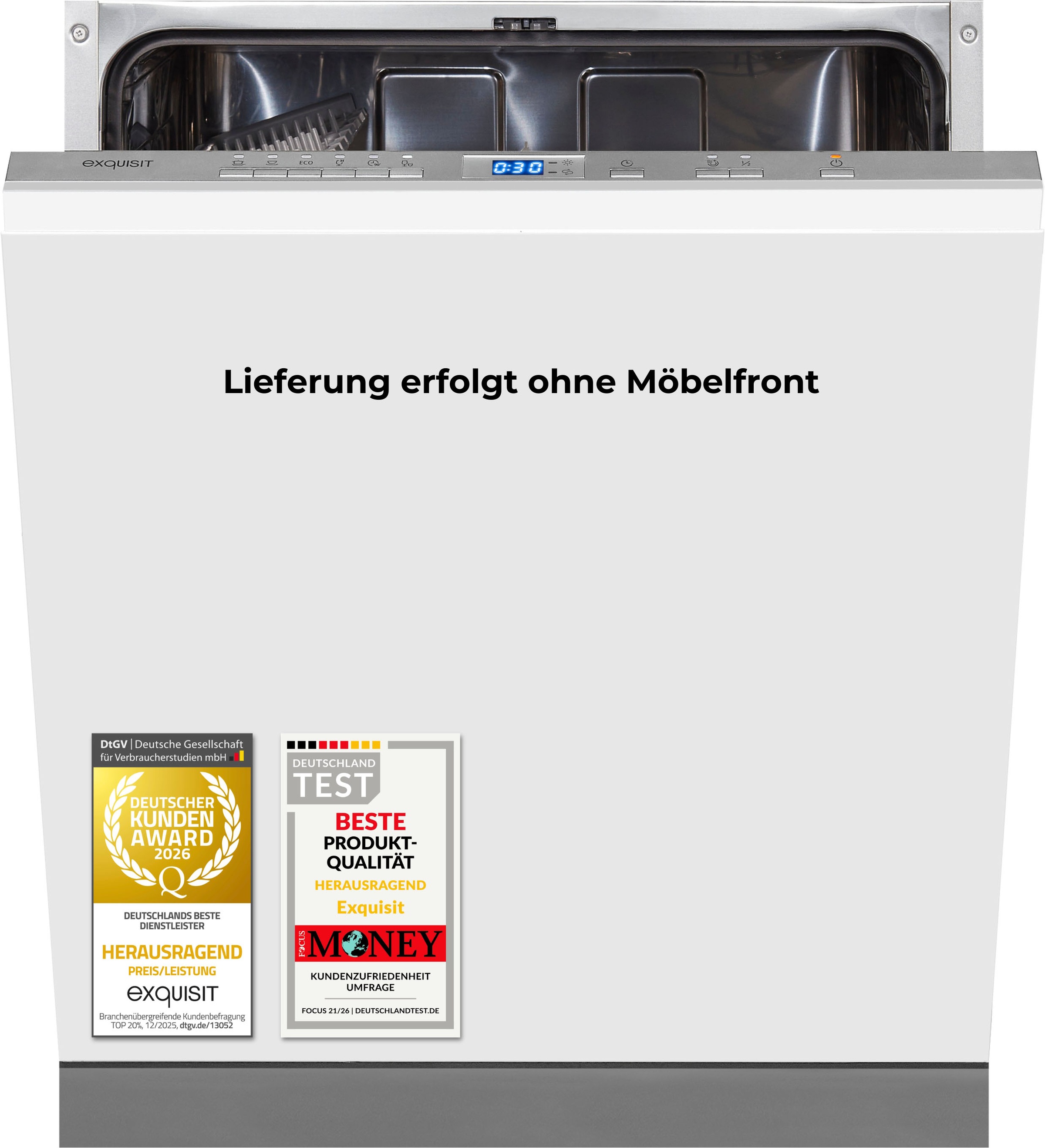 exquisit vollintegrierbarer Geschirrspüler 2113 "EGSP2113-ES-030E silber" 11 l 13 tlg. Maßgedecke Großes Fassungsvermögen, komfortabel im Alltag