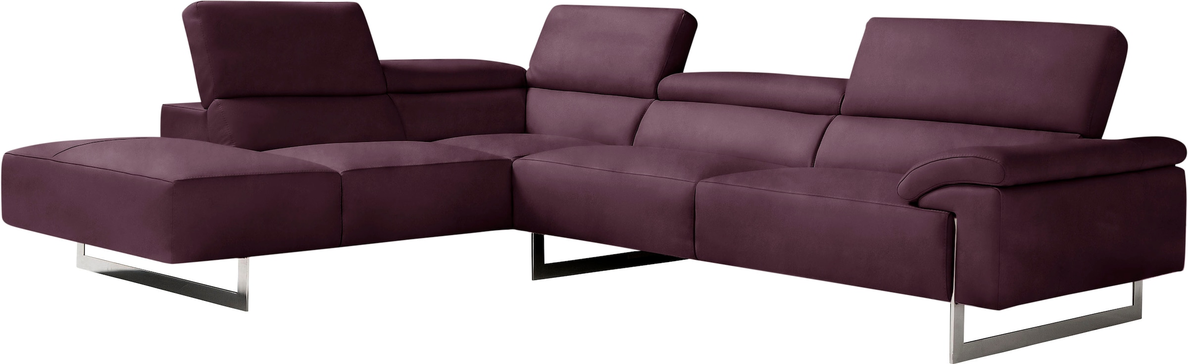 Egoitaliano Ecksofa "Malika, elegant und bequem, Designsofa, L-Form" mit Ottomane, inkl. Kopfteilverstellung und chromfarbenen Metallfüßen