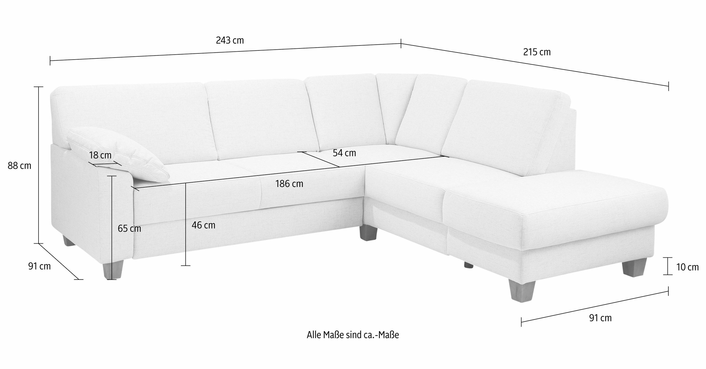 Home affaire Ecksofa »Belfort L-Form«, mit Federkern, wahlweise mit Bettfunktion und Stauraum