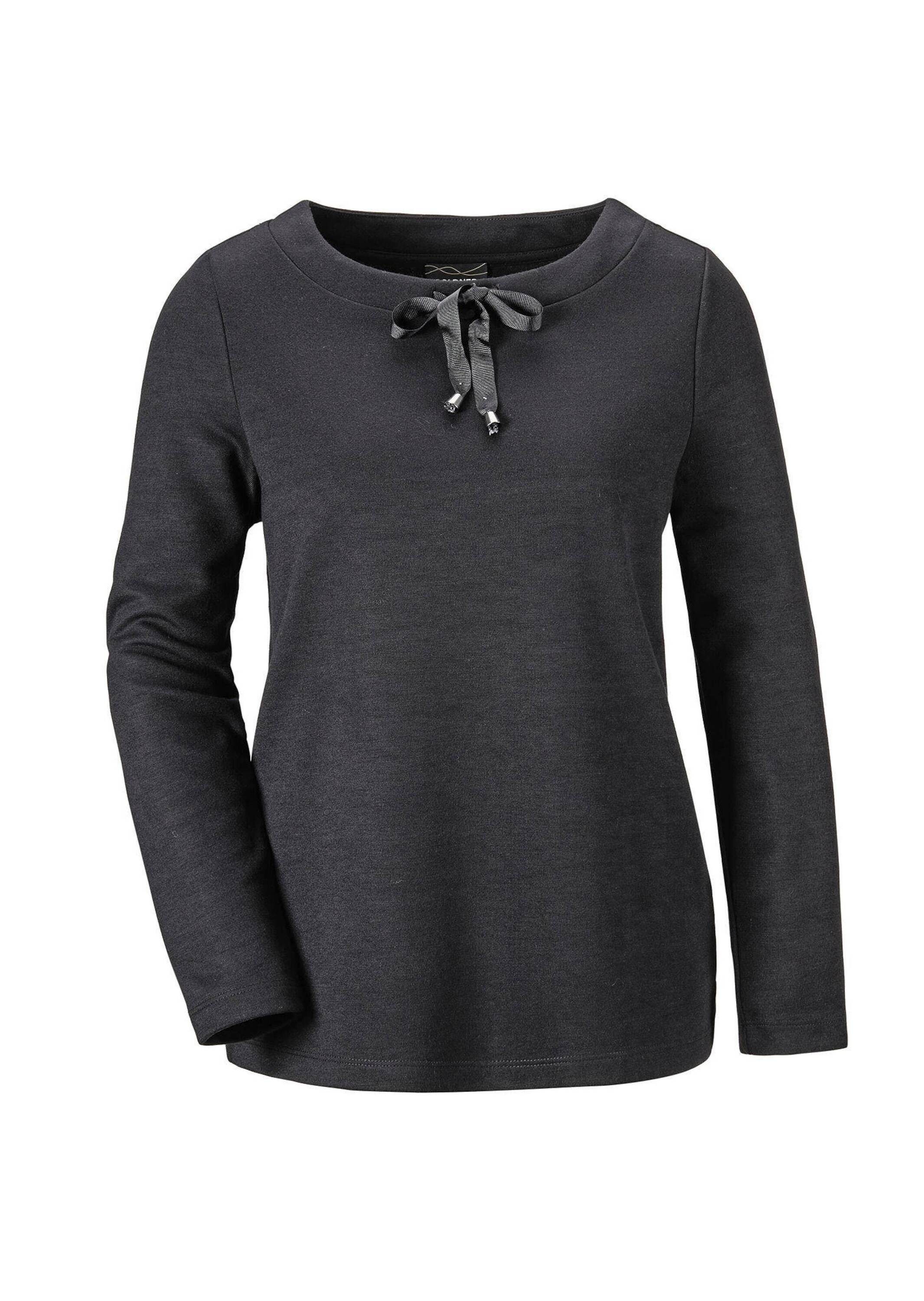 GOLDNER Print-Shirt "Kurzgröße Sweatshirt mit halsfernen Kragen und Tunnelzug" Ohne