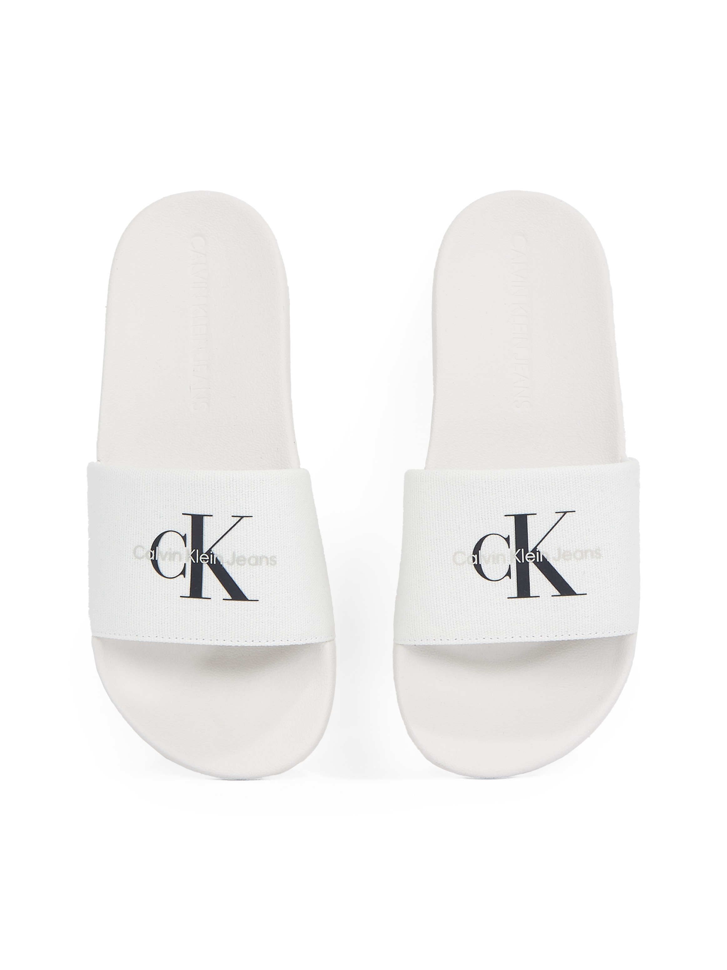 Calvin Klein Jeans Pantolette »SLIDE MONOGRAM WMNS«, Poolslides, Schlappen, Sommerpantolette, Strandschuh zum Schlupfen