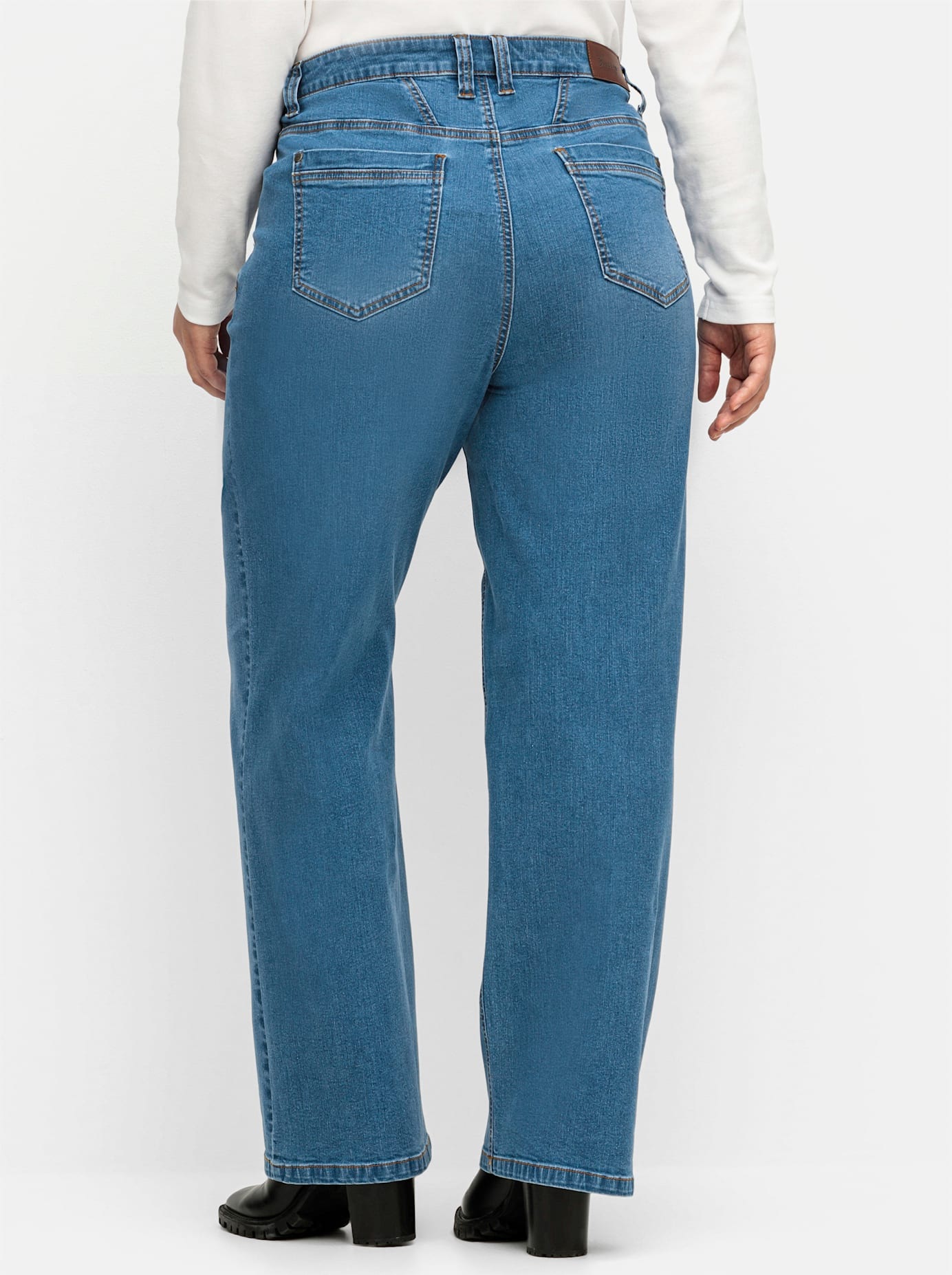 5-Pocket-Jeans SHEEGO, Damen, Gr. 50, Normalgrößen, blau (blau denim), 99% Baumwolle, 1% Elasthan, unifarben, lang, Jeans 5-Pocket-Jeans 2