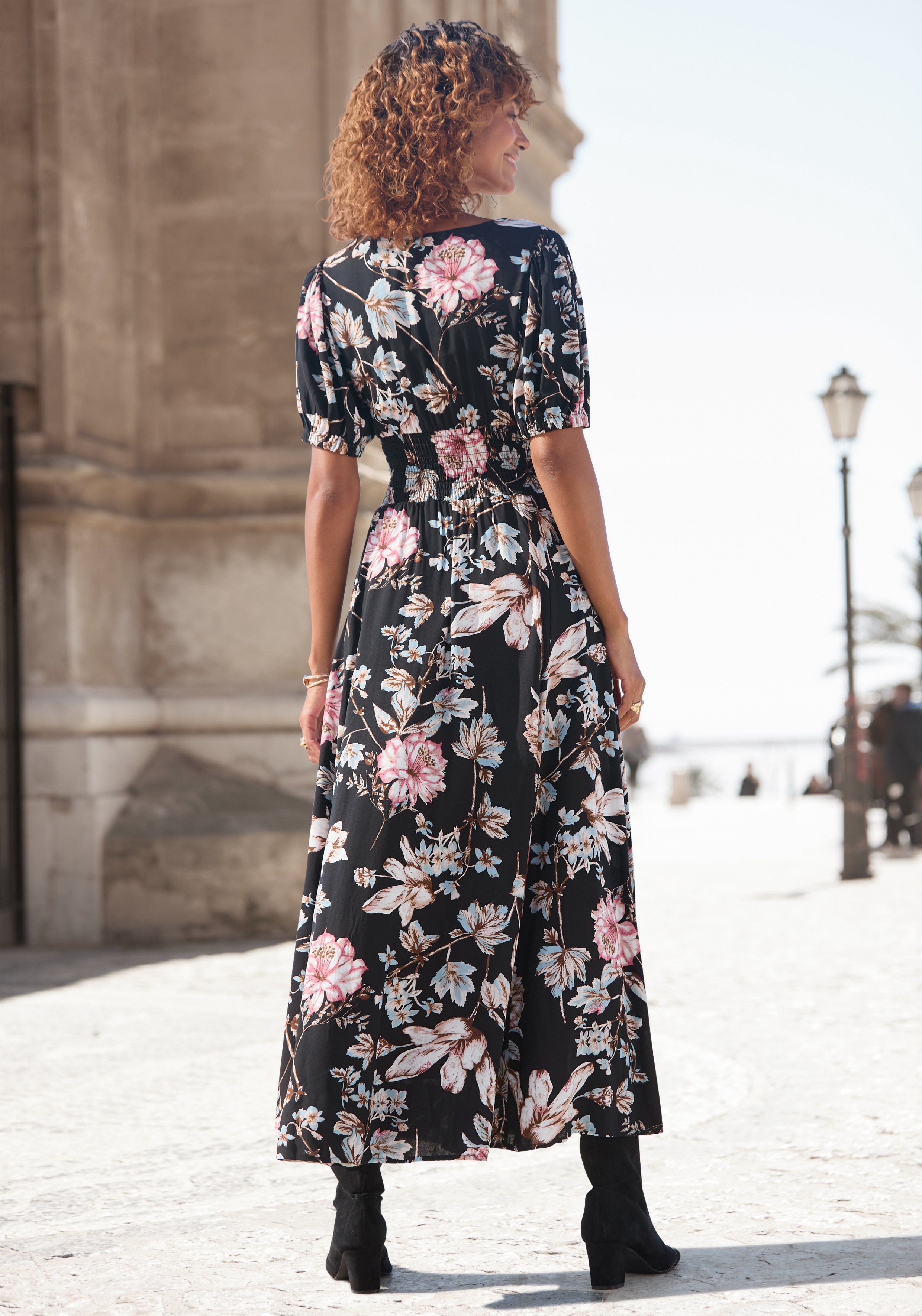 Thumbnail - LASCANA Maxikleid mit Blumendruck und leichten Puffärmeln, Sommerkleid, casual-elegant