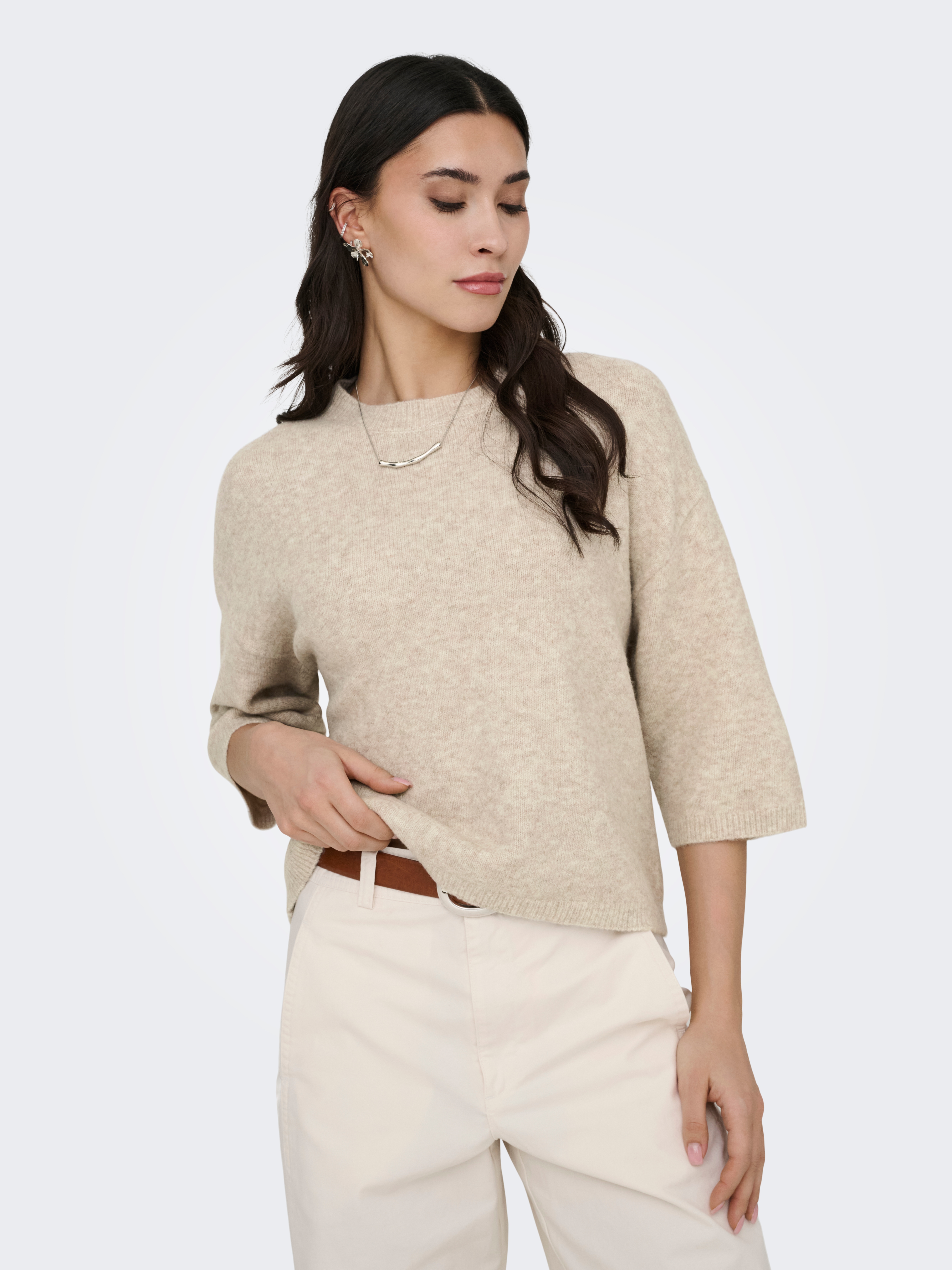 JDY Strickpullover "JDYCHLOE LIFE 3/4 ON PULLOVER KNT NOOS" Materialmix, knit fit