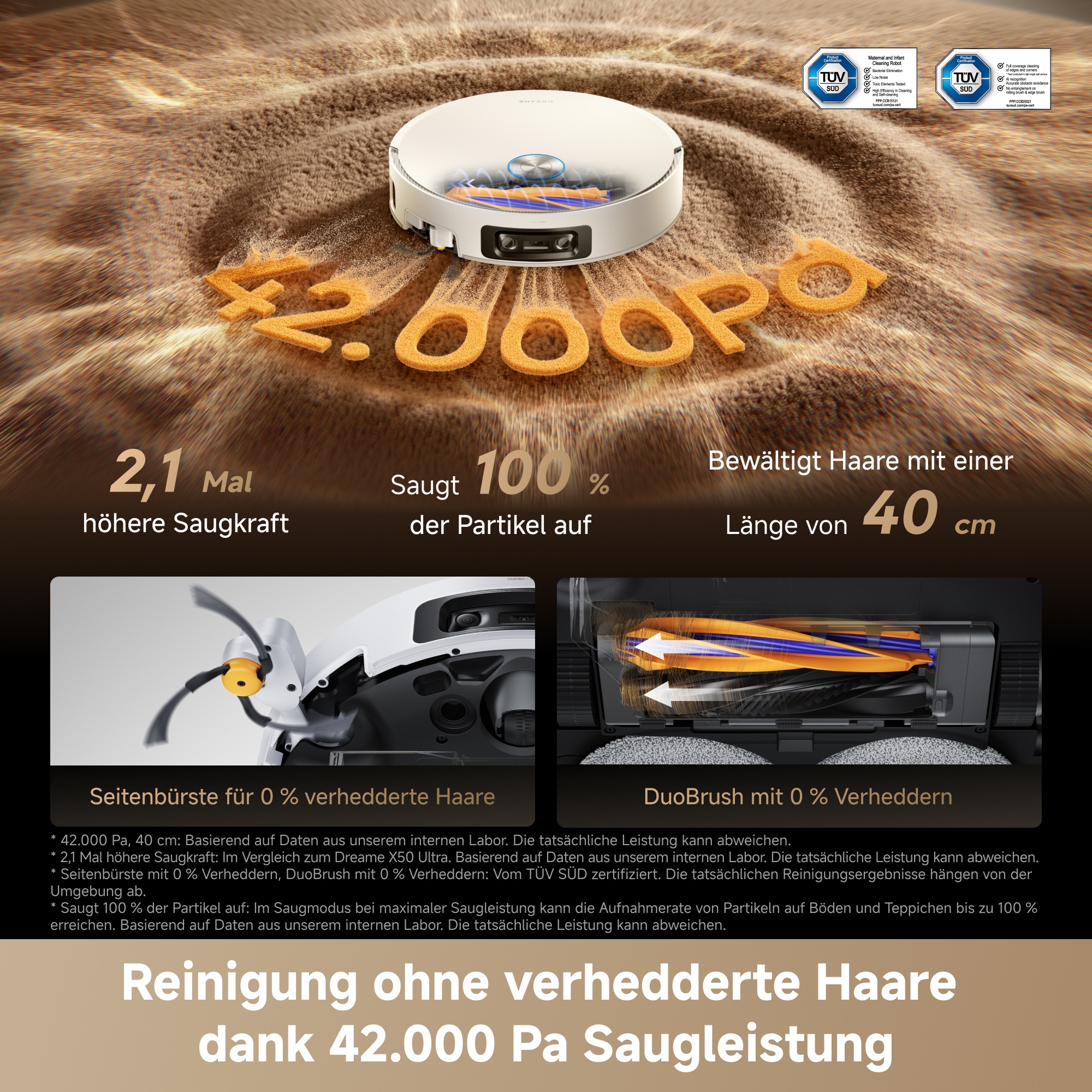 Dreame Saugroboter »X60 Pro Ultra Complete« 42.000 Pa , Multi-Wischmopp, KI-Dual-Kamera