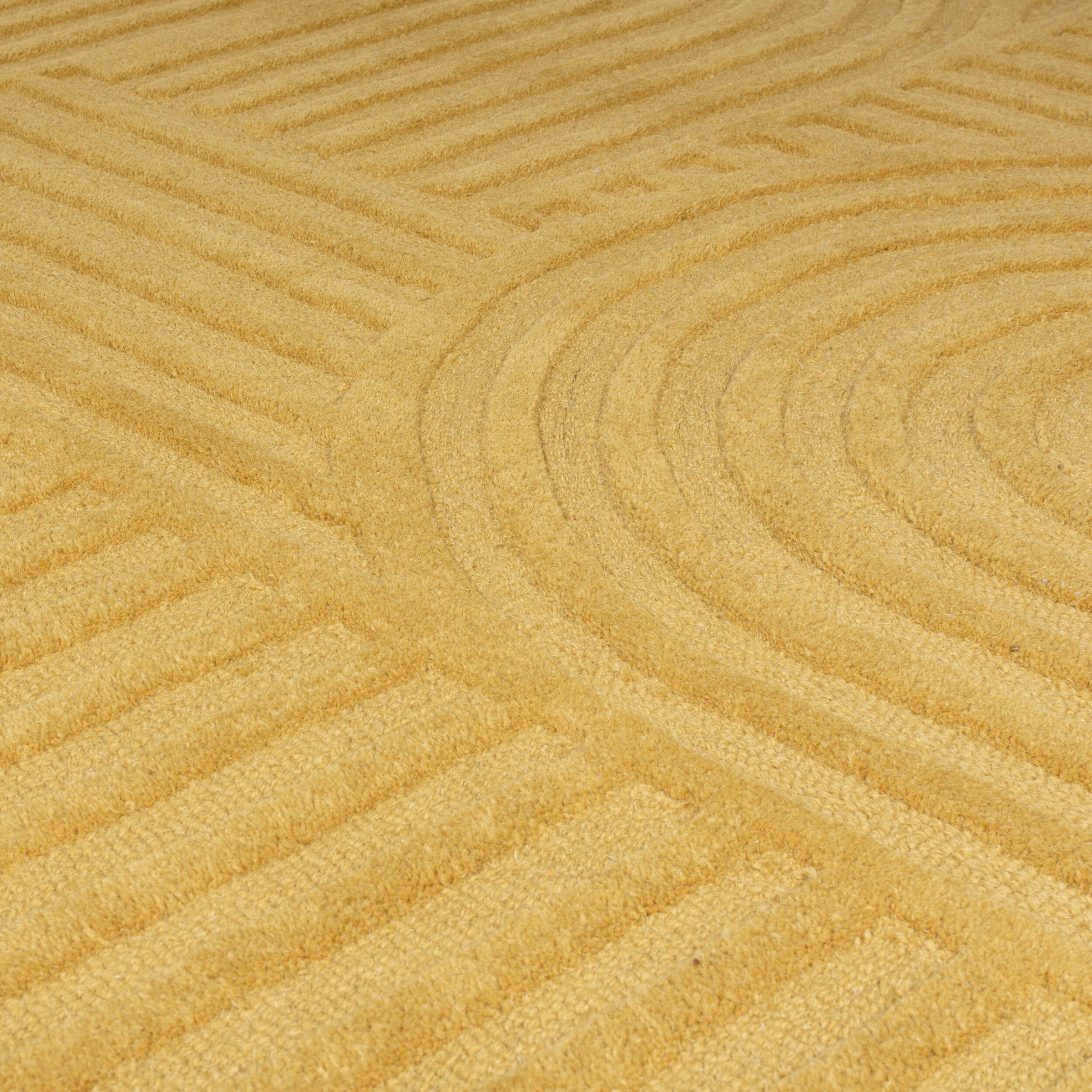 Wollteppich FLAIR RUGS "ZEN GARDEN", gelb (ocker), B:160cm H:14mm L:230cm, Wolle, Teppiche, 100% Wolle, Hoch-Tief-Effekt, auch als Läufer und in Rund erhältlich 2