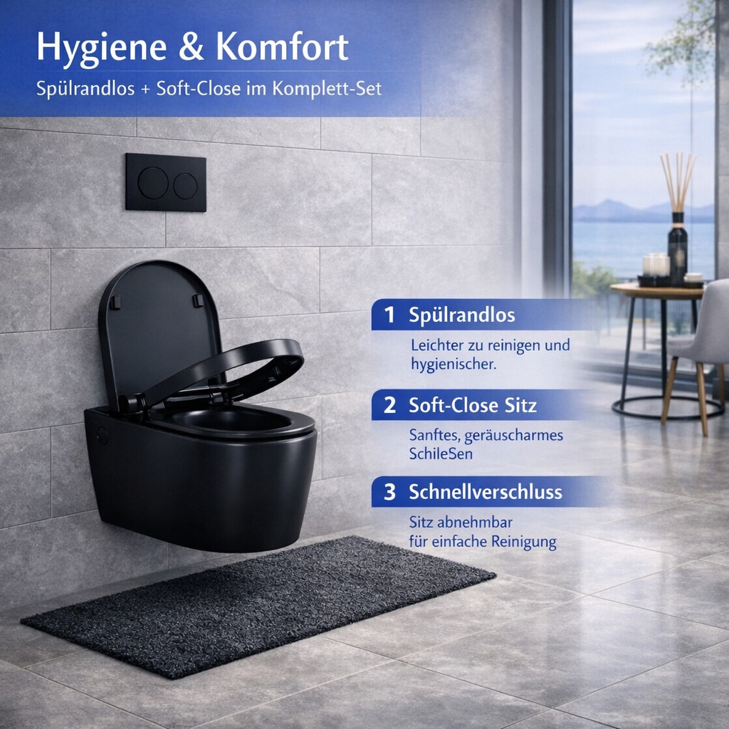 welltime Tiefspül-WC »Vigo« spülrandlose Toilette aus Sanitärkeramik, inkl. WC-Sitz mit Softclose