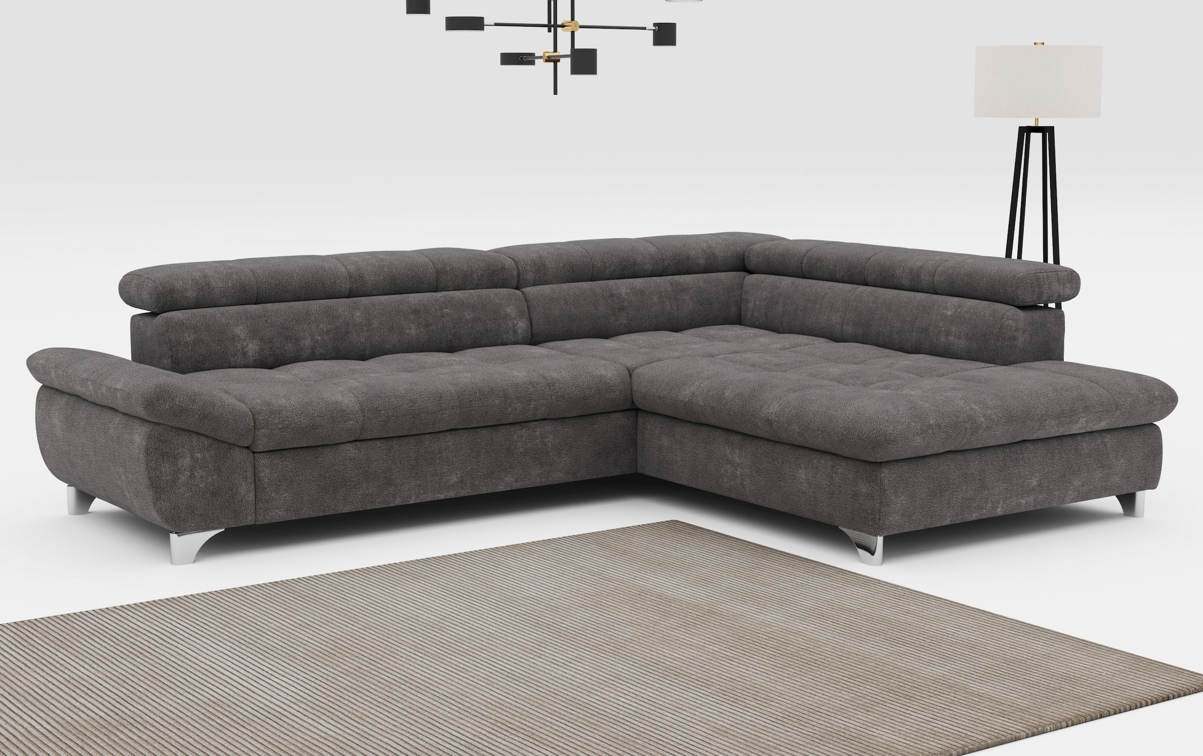 Ecksofa COTTA, B:312cm T:234cm, grau, Wohnzimmer, Sofas, "Gemini L-Form, B: 312 cm", mit Kopfteilverstellung, optional Schlaffunktion