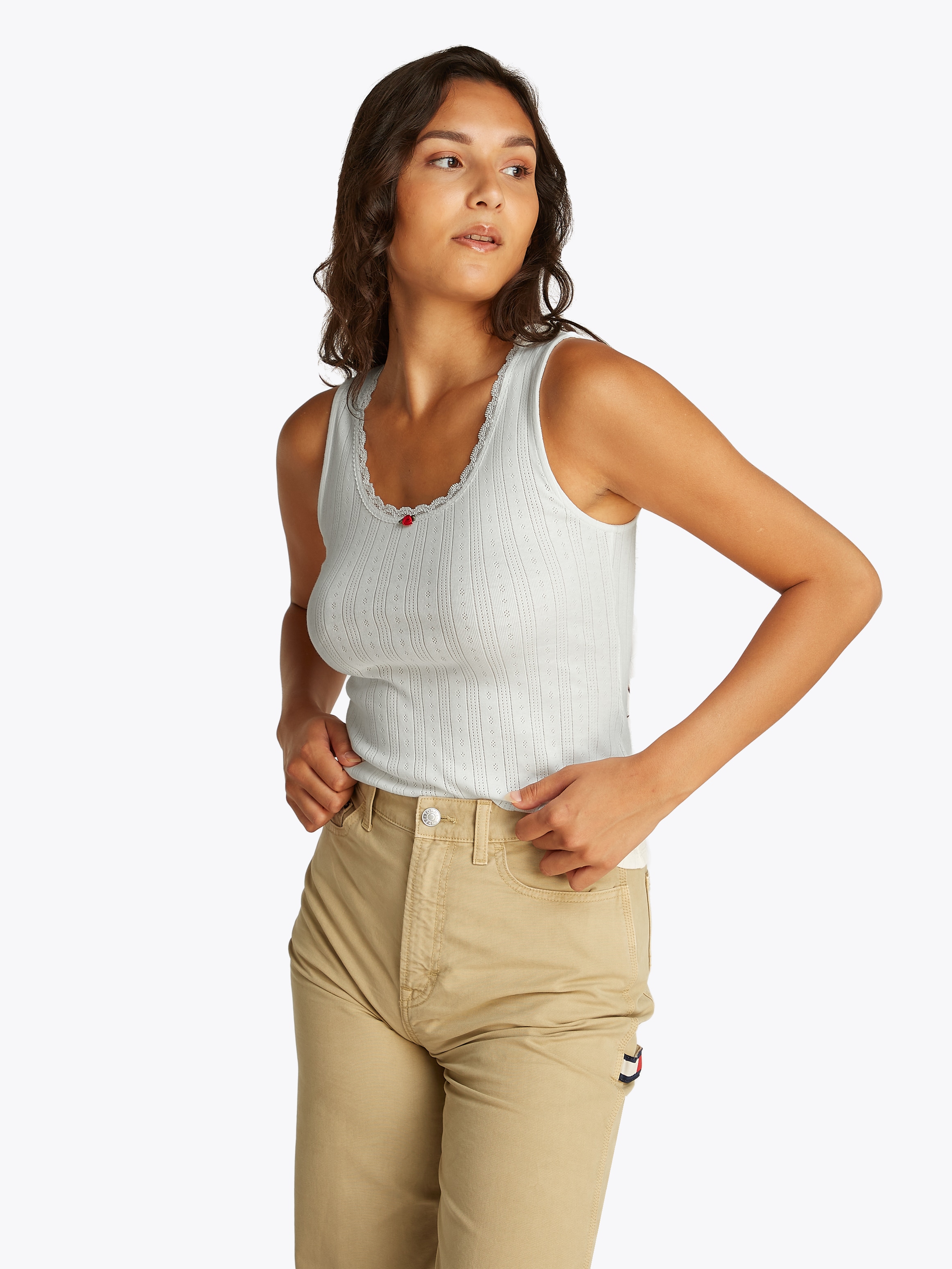 Tommy Jeans Tanktop "TJW SLIM POINTELLE TANK TOP", mit Spitze, mit Lochmust günstig online kaufen