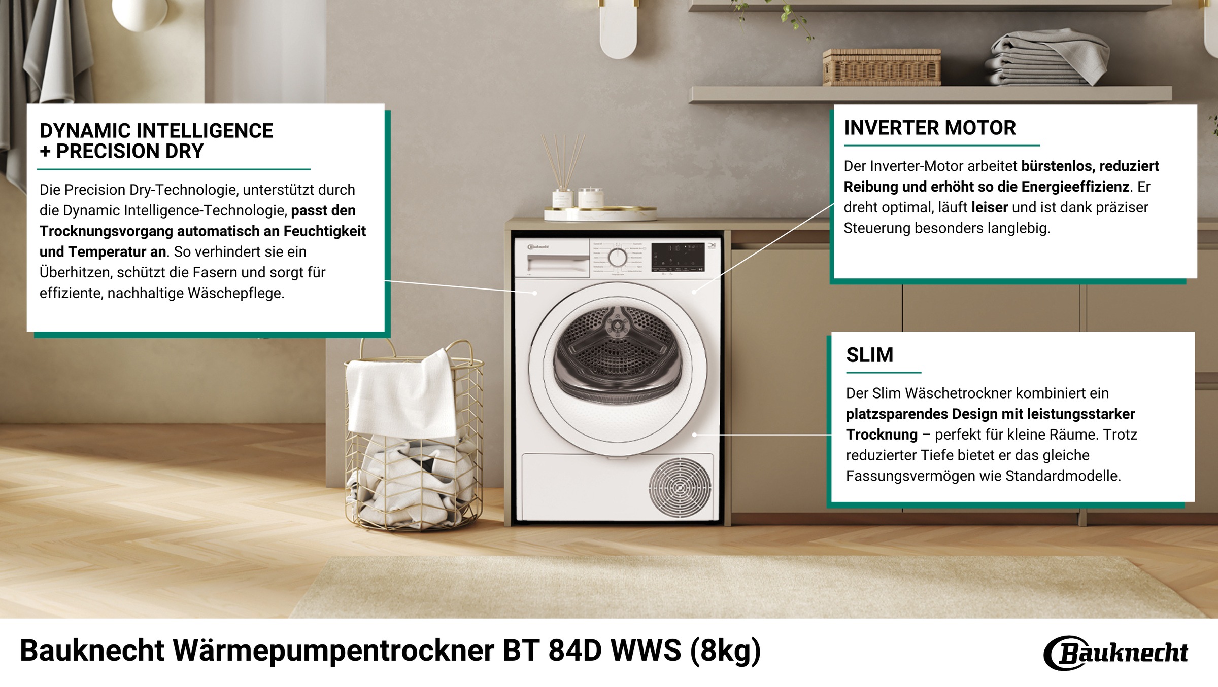 BAUKNECHT Wärmepumpentrockner »BT 84D WWS«, 8 kg