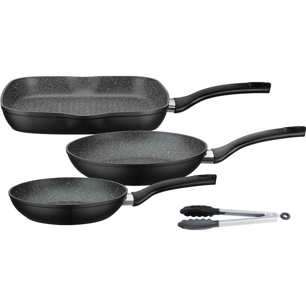 GSW Topf-Set »Gourmet Granit«, Aluminiumguss, (Set, 7 tlg., 3 Pfannen, 1 Bräter, 1 Multi-Wok, 1 Kochzange, 1 Pfannenwender)